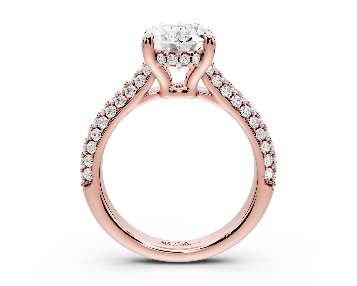 Camille - 2ct 14k rose gold oval Diamond hidden halo rollover pave cathedral Engagement ring