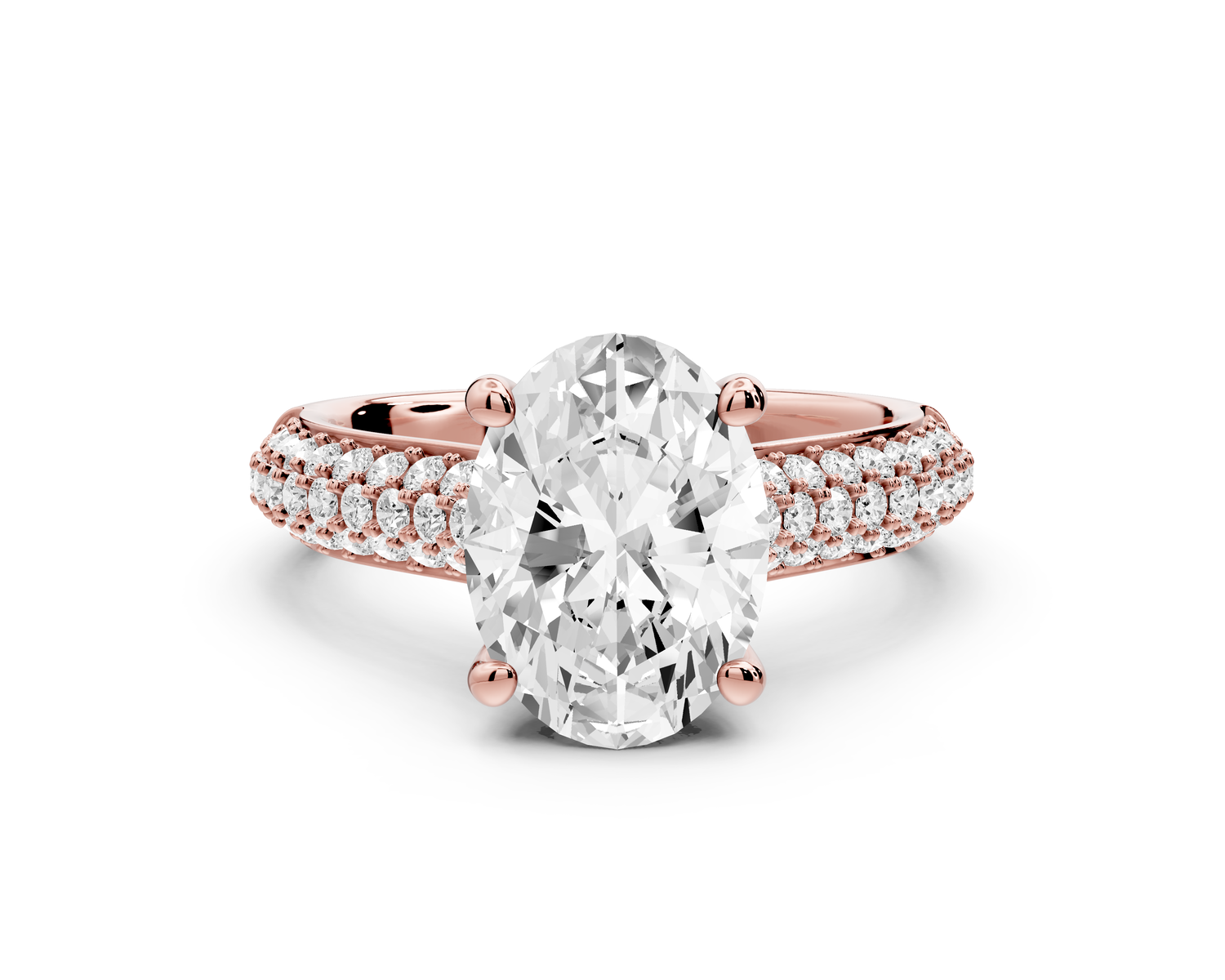 Camille - 2ct 14k rose gold oval Diamond hidden halo rollover pave cathedral Engagement ring
