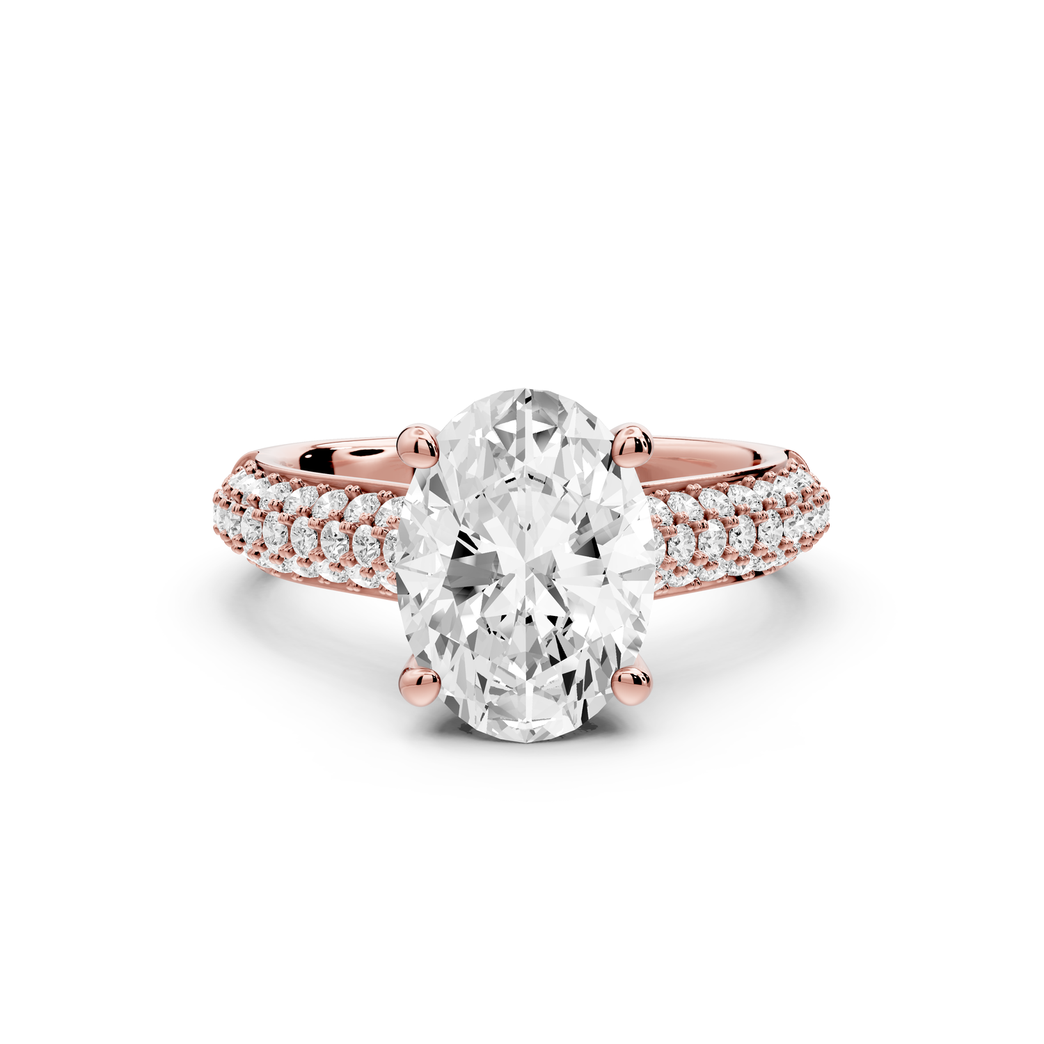 Camille - 2ct 14k rose gold oval Diamond hidden halo rollover pave cathedral Engagement ring