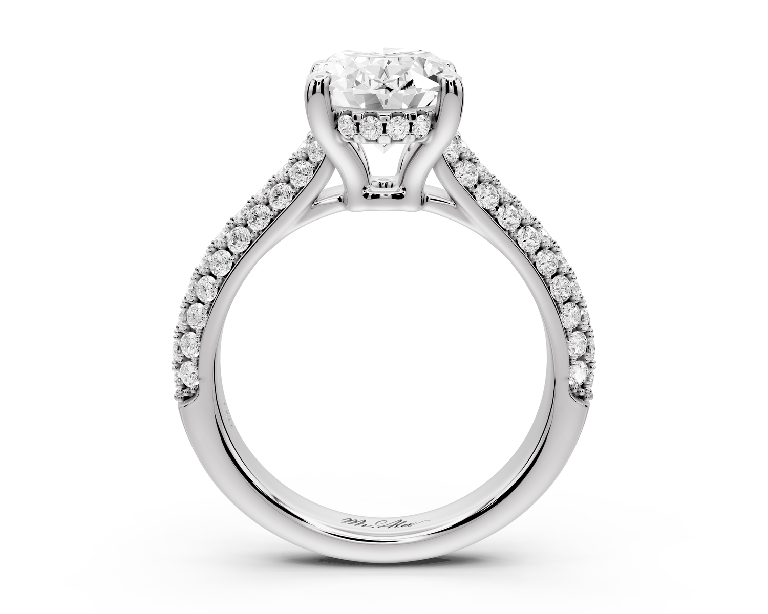 Camille - 2ct 14k white gold oval Diamond hidden halo rollover pave cathedral Engagement ring