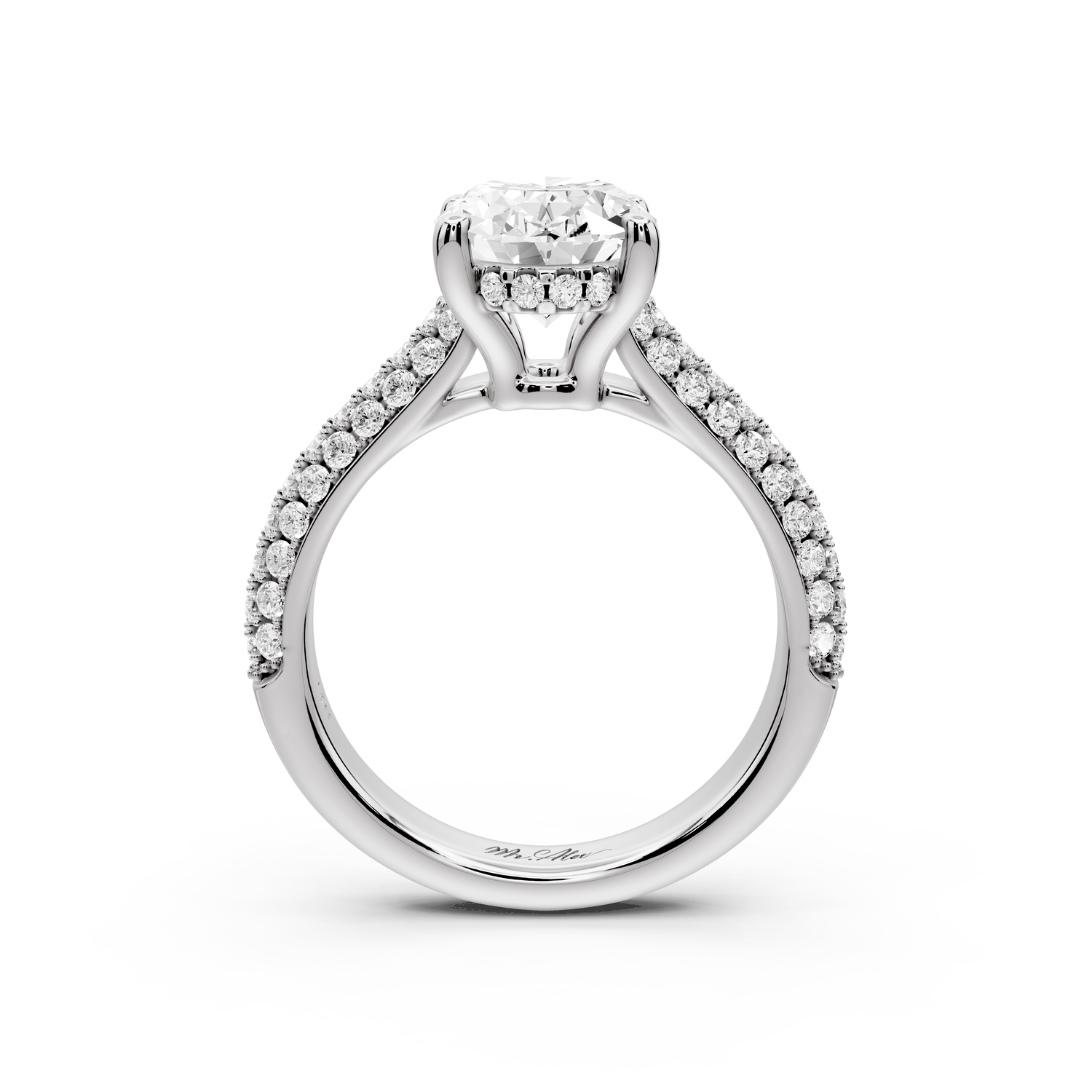 Camille - 2ct 14k white gold oval Diamond hidden halo rollover pave cathedral Engagement ring