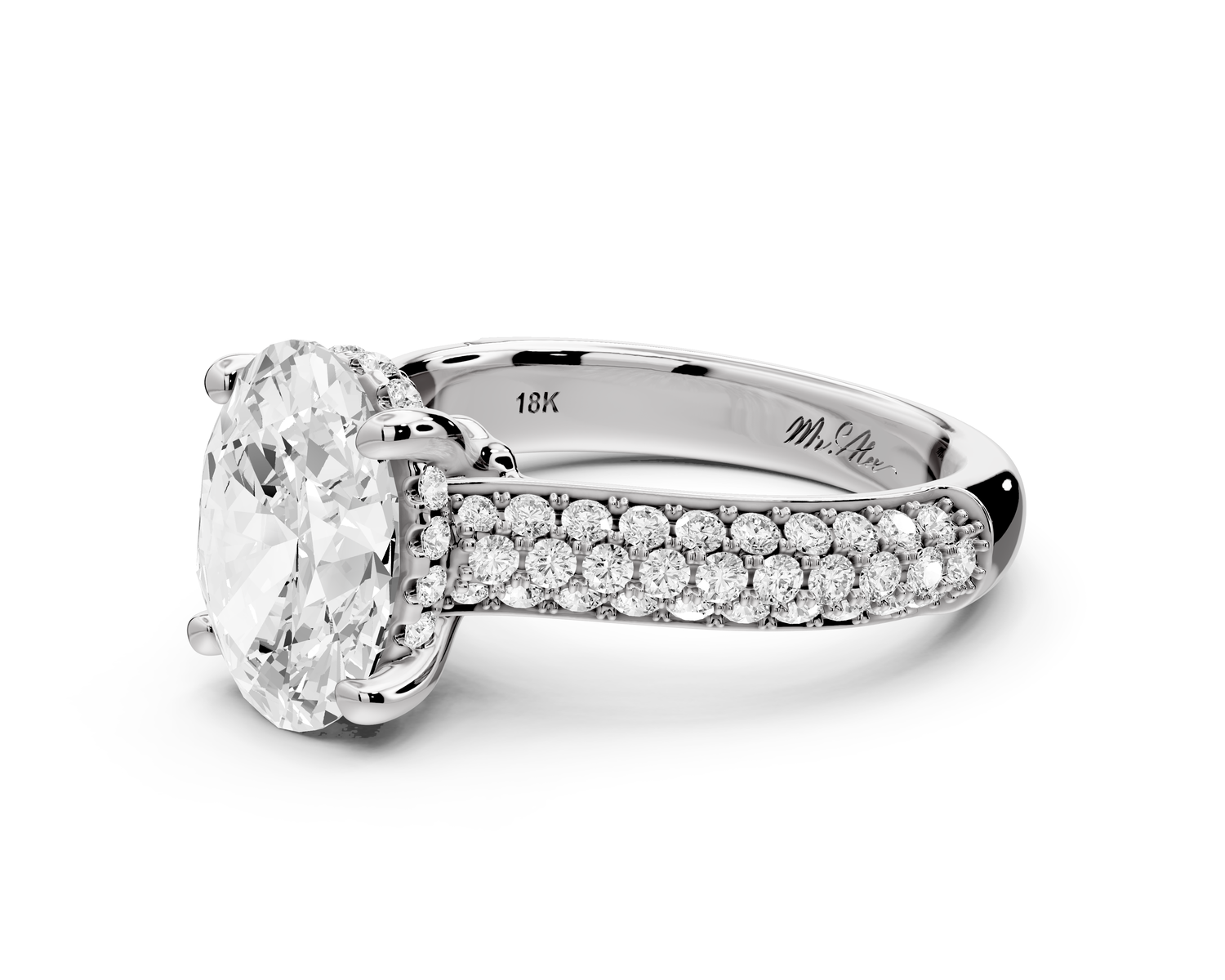 Camille - 2ct 14k white gold oval Diamond hidden halo rollover pave cathedral Engagement ring