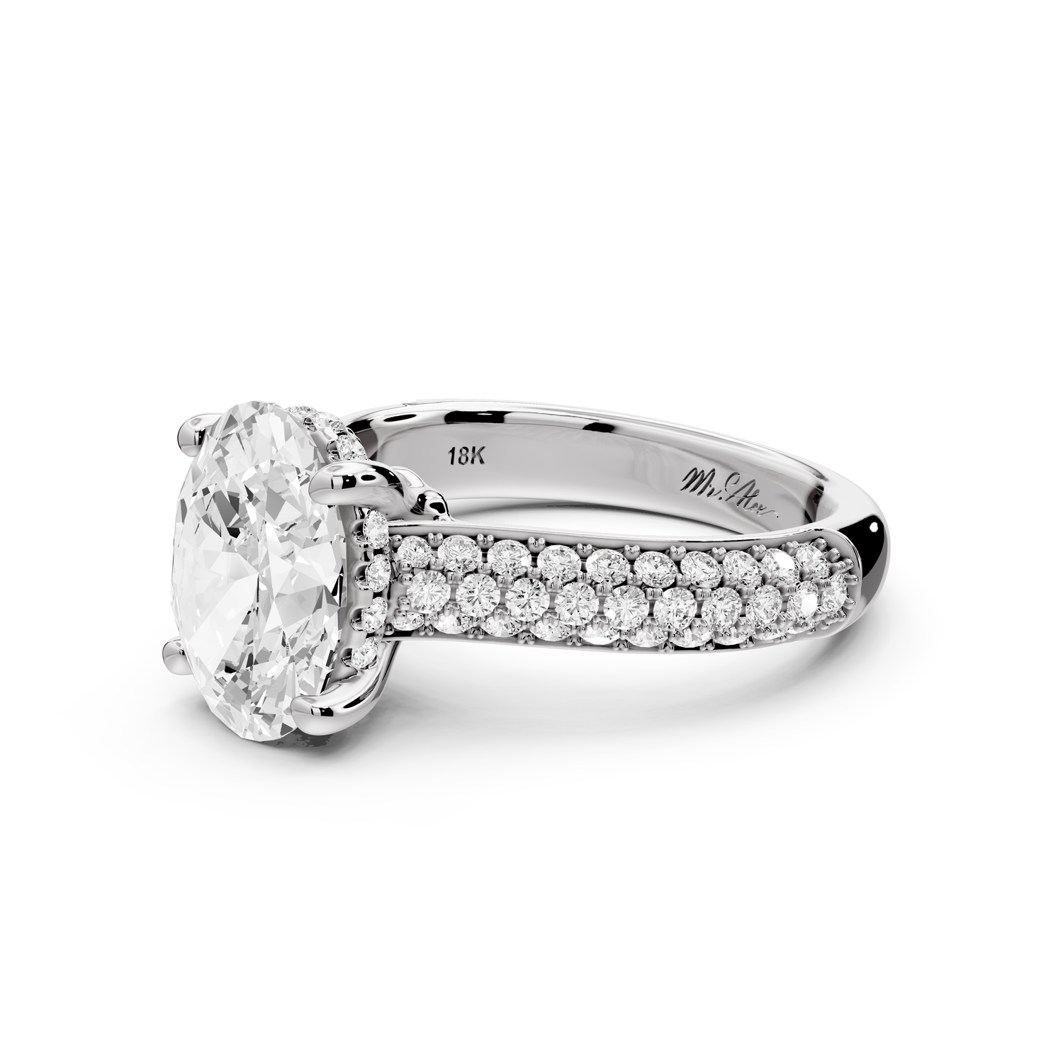 Camille - 2ct 14k white gold oval Diamond hidden halo rollover pave cathedral Engagement ring