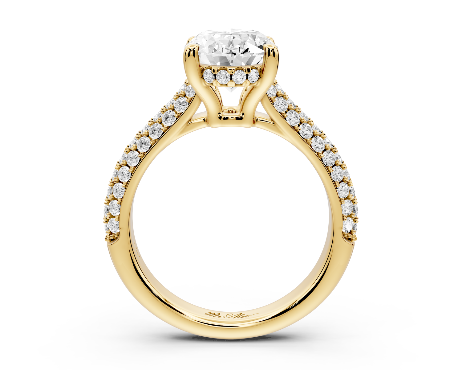 Camille - 2ct 14k yellow gold oval Diamond hidden halo rollover pave cathedral Engagement ring