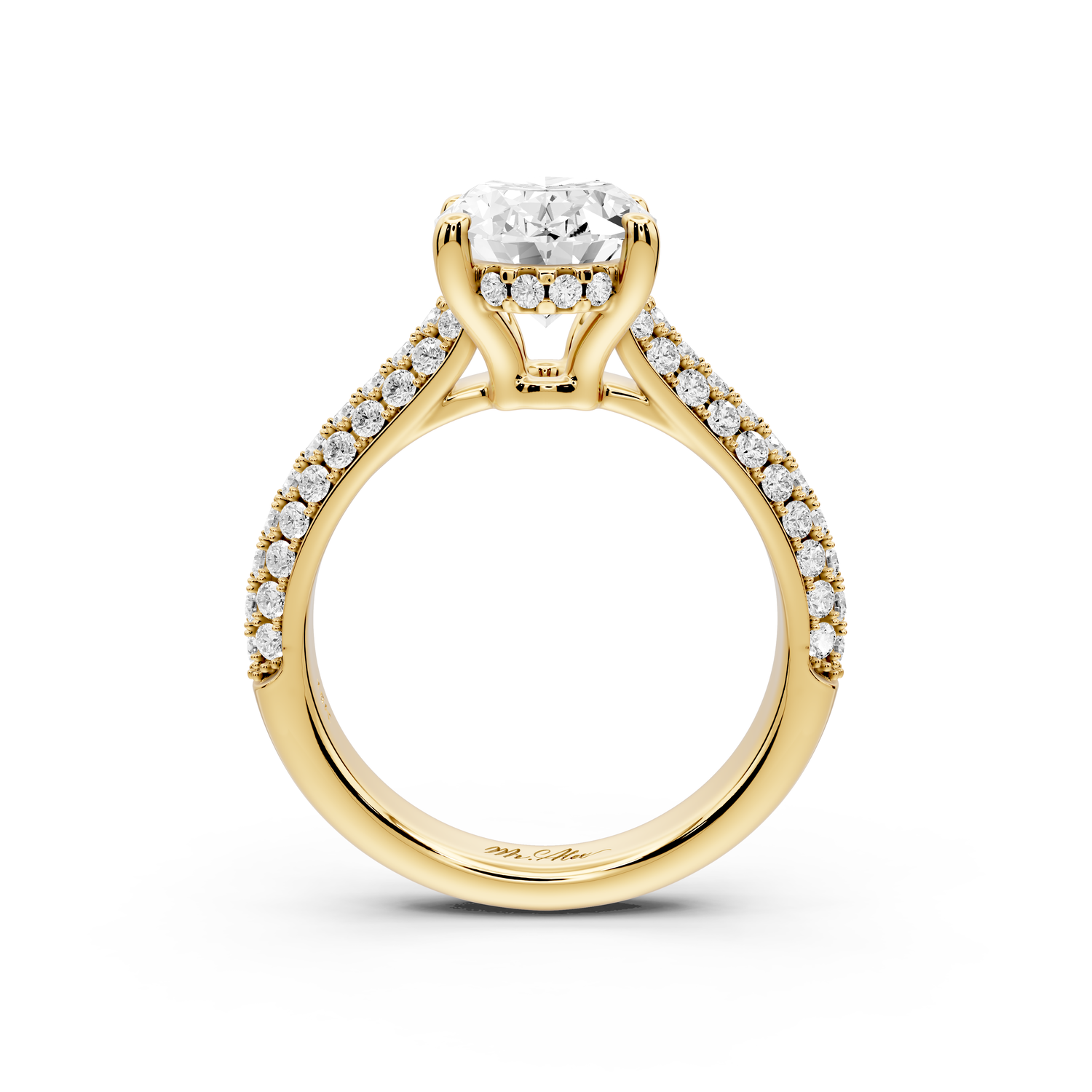 Camille - 2ct 14k yellow gold oval Diamond hidden halo rollover pave cathedral Engagement ring