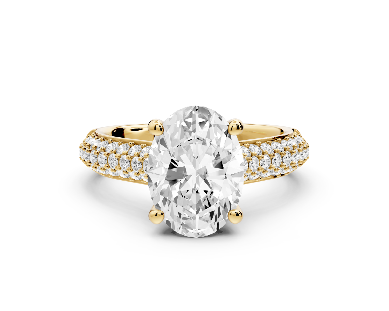 Camille - 2ct 14k yellow gold oval Diamond hidden halo rollover pave cathedral Engagement ring