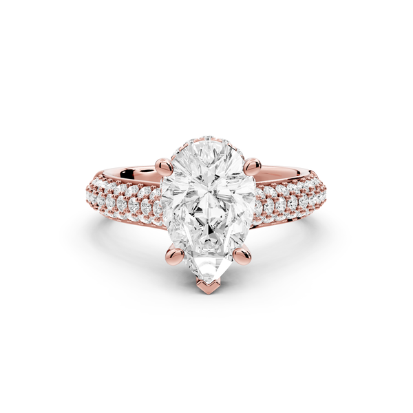 Camille - 2ct 14k rose gold pear Diamond hidden halo rollover pave cathedral Engagement ring