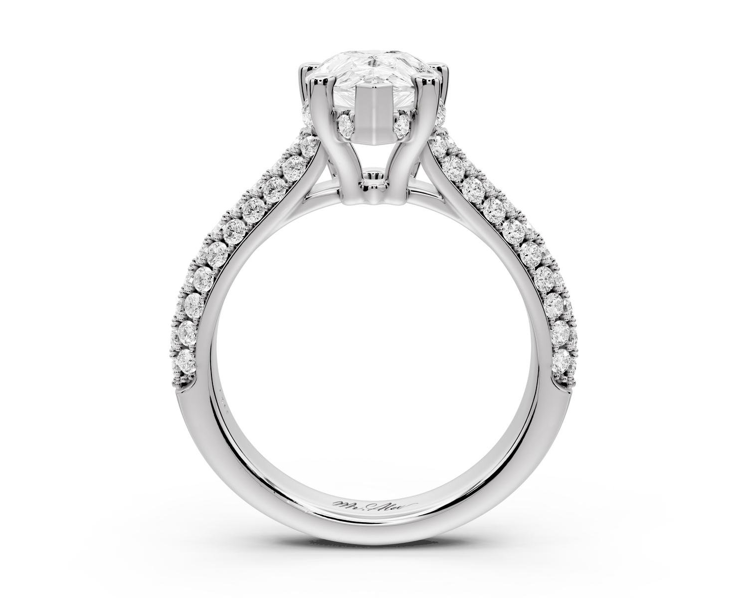 Camille - 2ct 14k white gold pear Diamond hidden halo rollover pave cathedral Engagement ring
