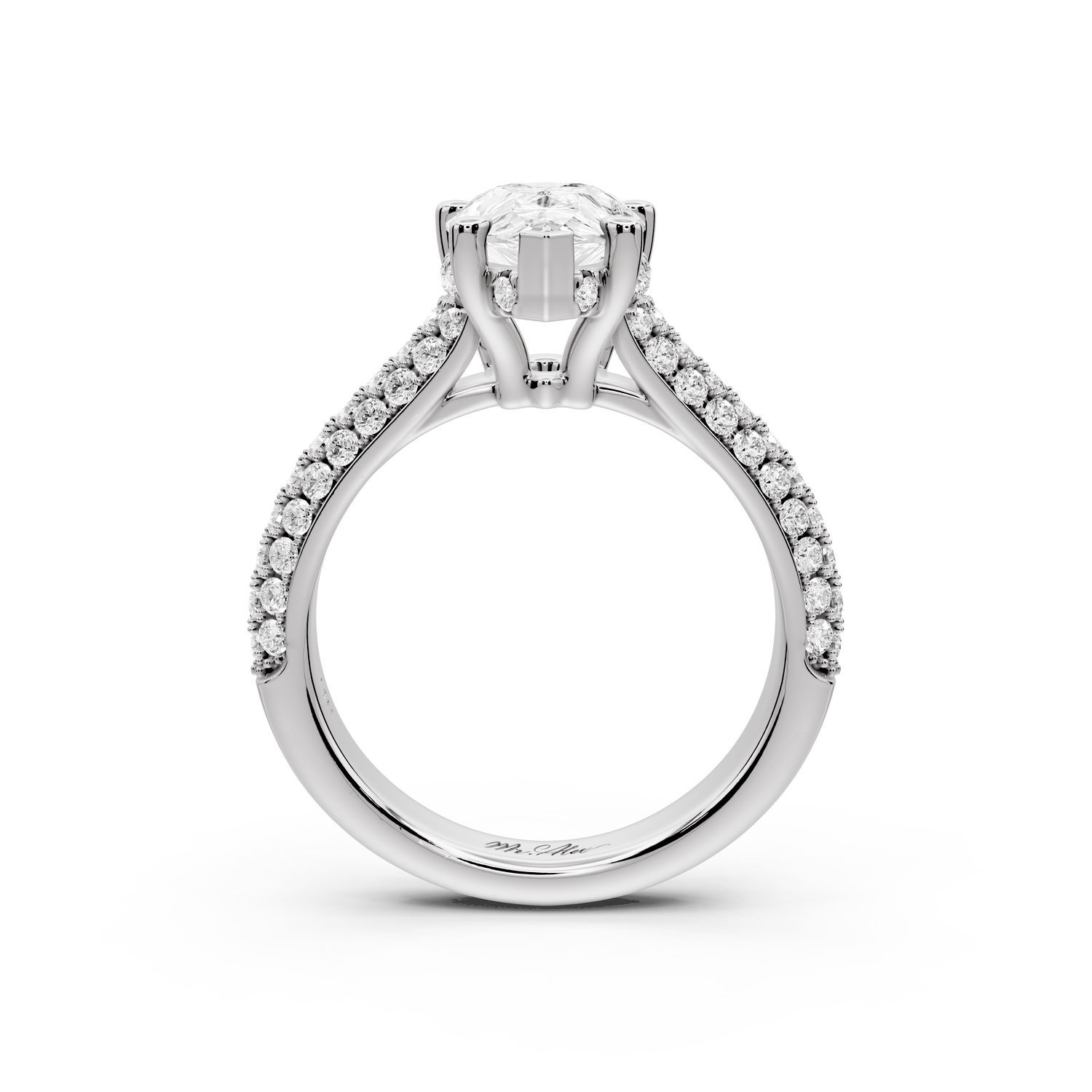 Camille - 2ct 14k white gold pear Diamond hidden halo rollover pave cathedral Engagement ring