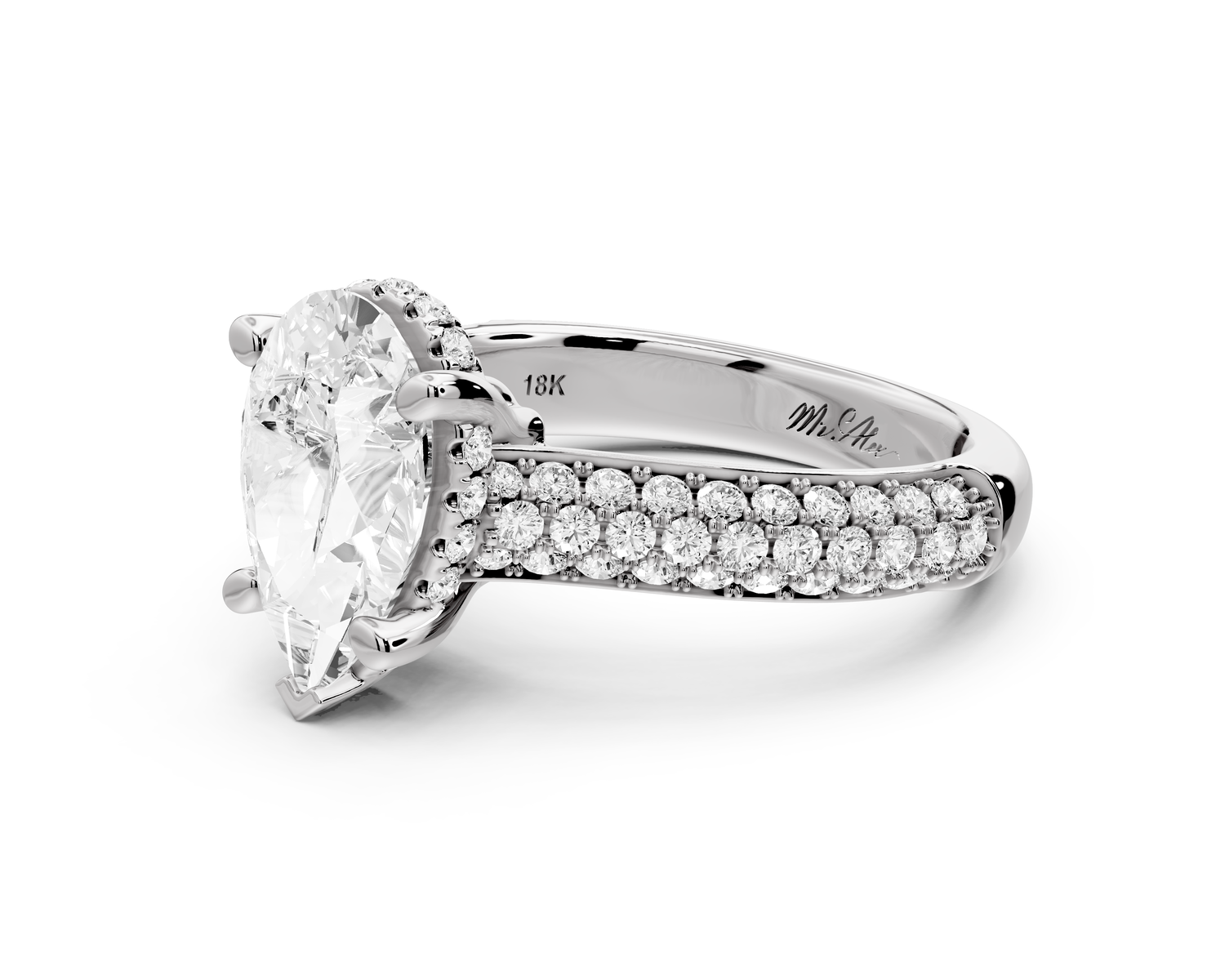Camille - 2ct 14k white gold pear Diamond hidden halo rollover pave cathedral Engagement ring