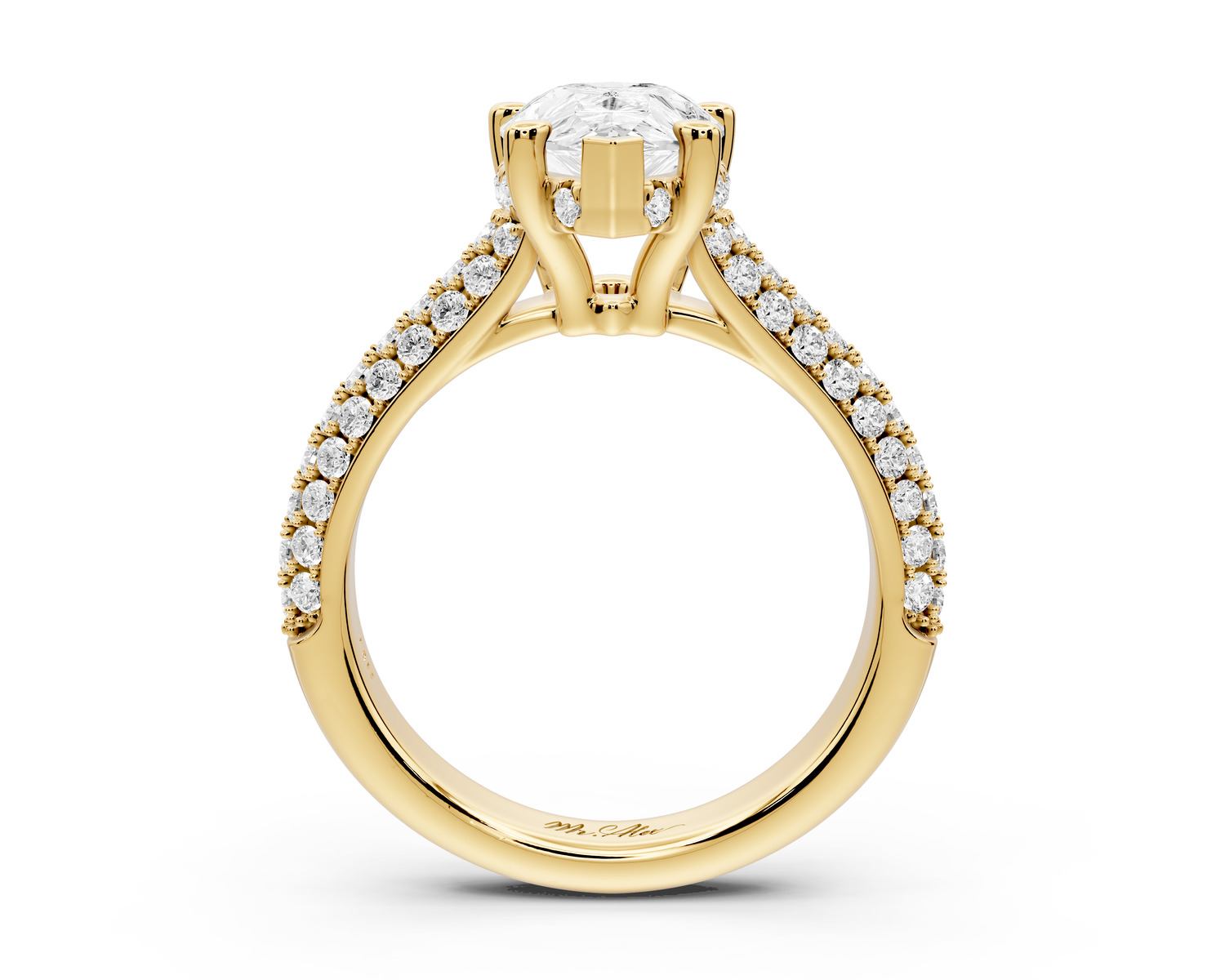 Camille - 2ct 14k yellow gold pear Diamond hidden halo rollover pave cathedral Engagement ring