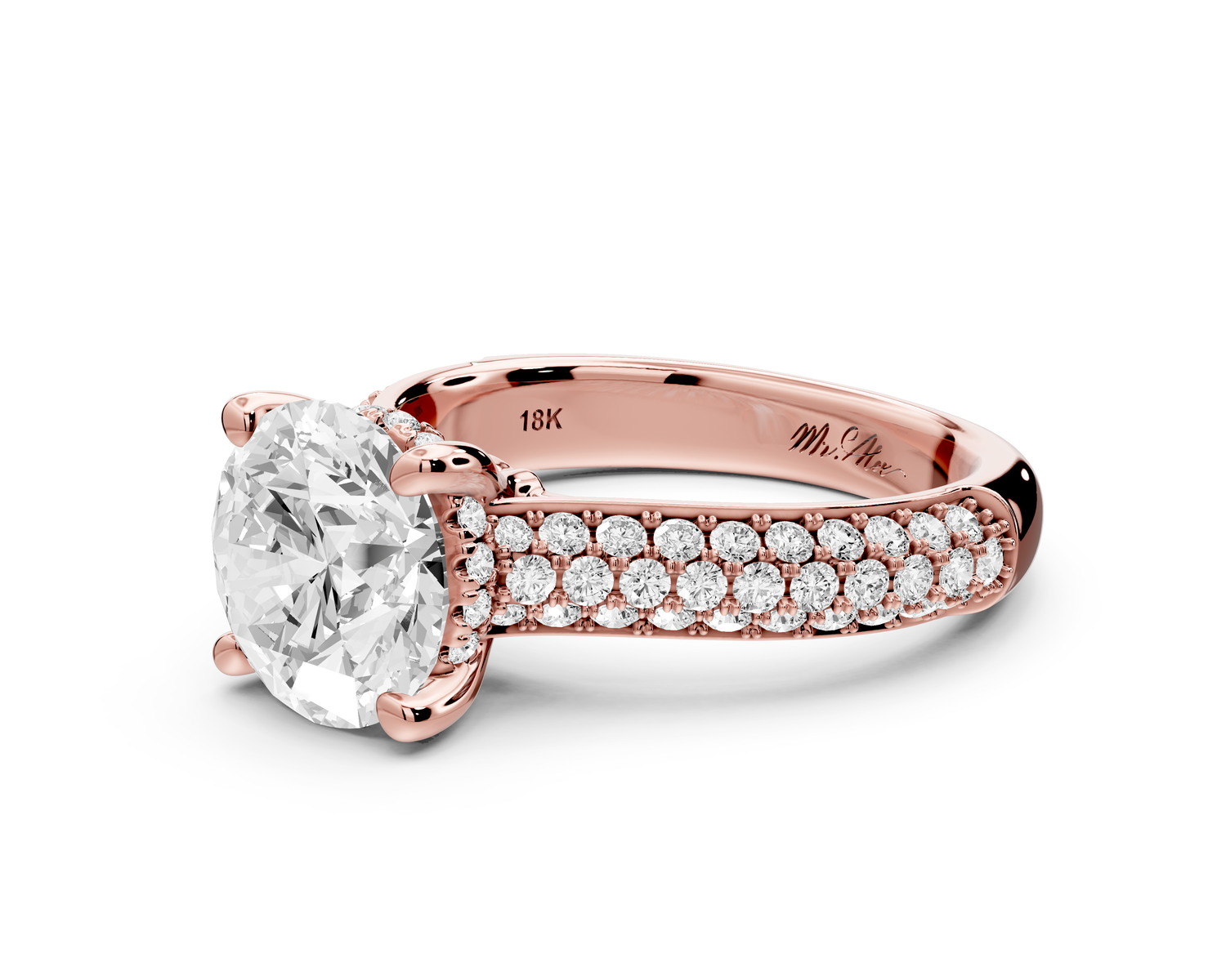 Camille - 2ct 14k rose gold round Diamond hidden halo rollover pave cathedral engagment ring