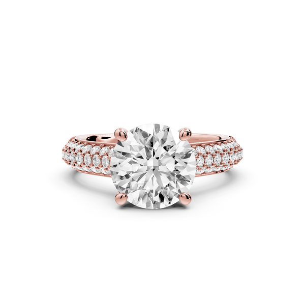 Camille - 2ct 14k rose gold round Diamond hidden halo rollover pave cathedral engagment ring