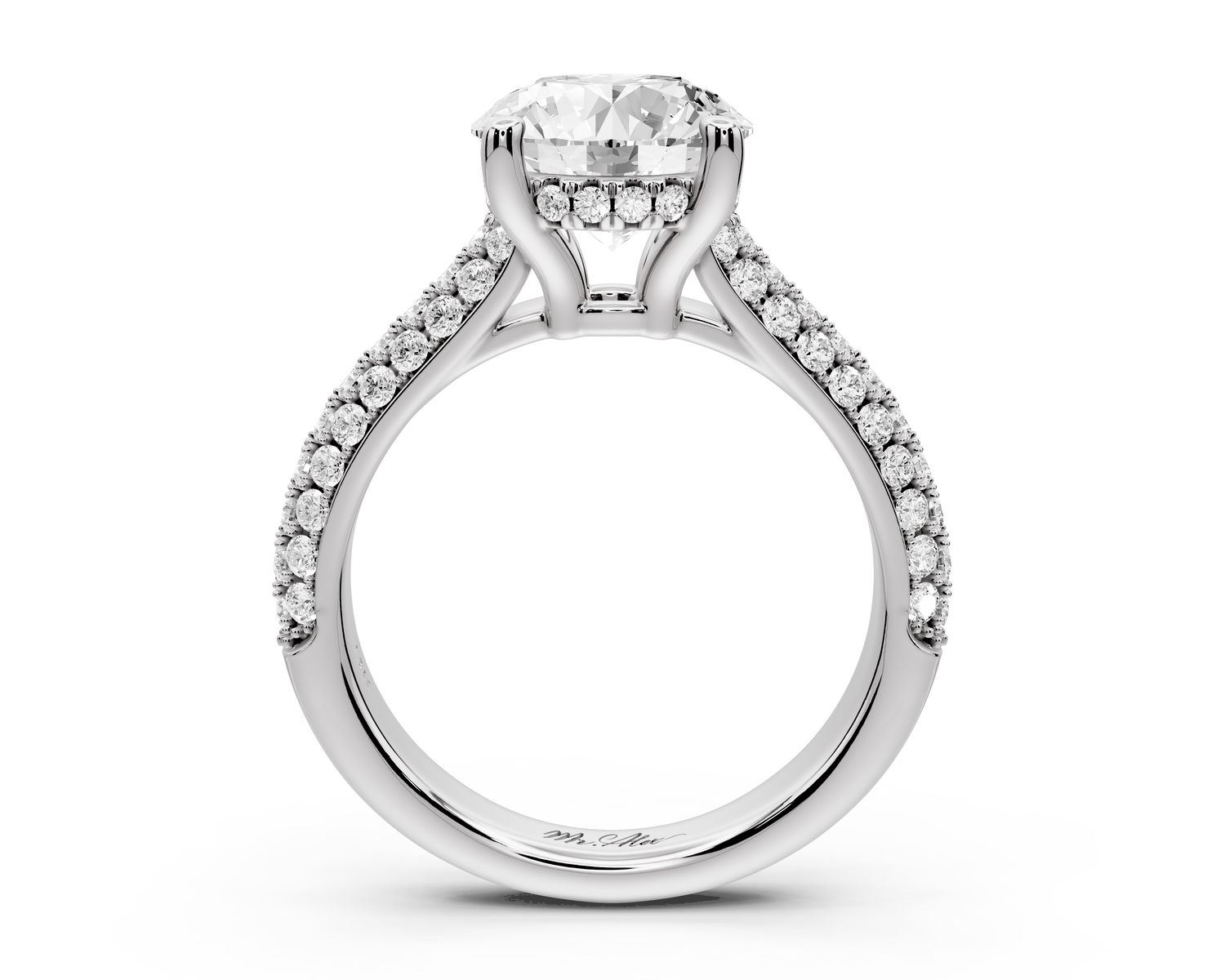 Camille - 2ct 14k white gold round Diamond hidden halo rollover pave cathedral engagment ring