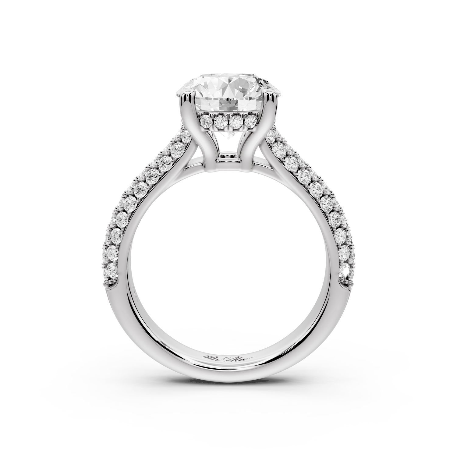 Camille - 2ct 14k white gold round Diamond hidden halo rollover pave cathedral engagment ring