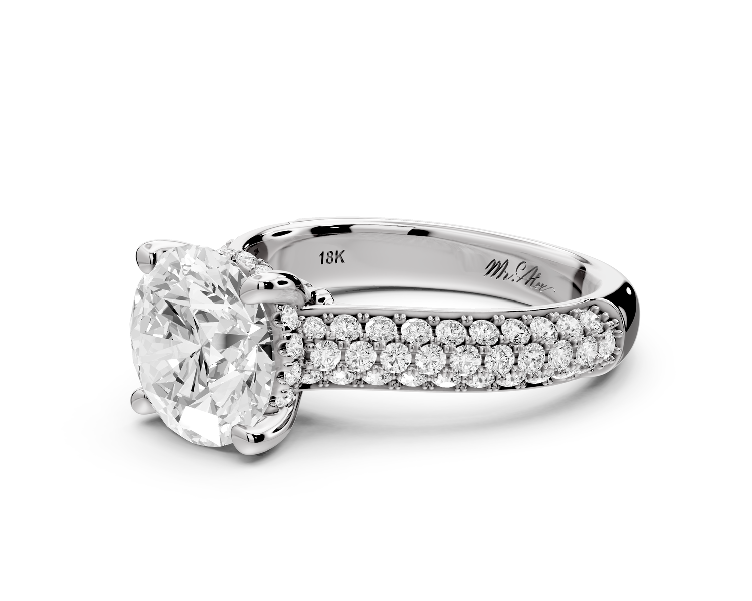 Camille - 2ct 14k white gold round Diamond hidden halo rollover pave cathedral engagment ring