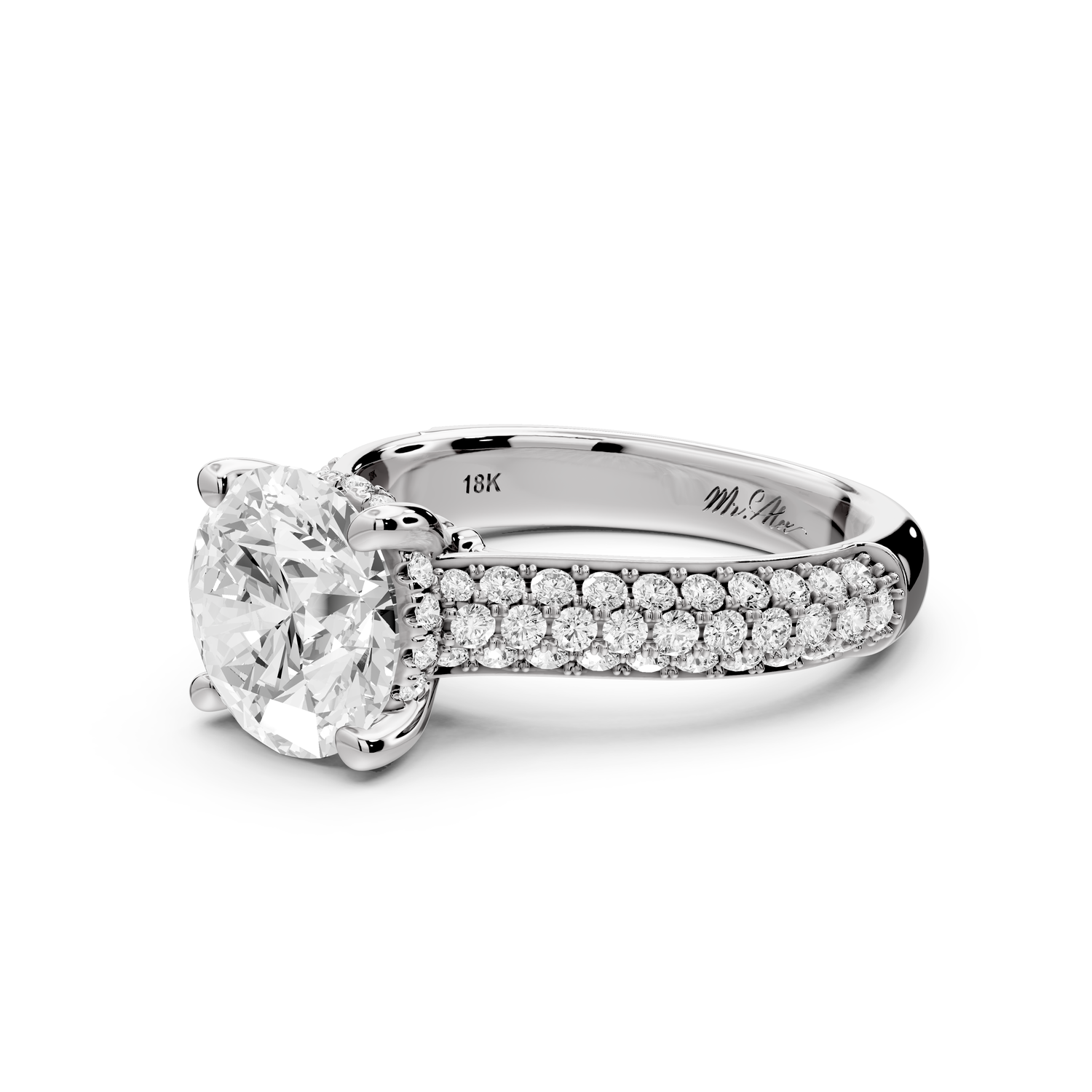 Camille - 2ct 14k white gold round Diamond hidden halo rollover pave cathedral engagment ring