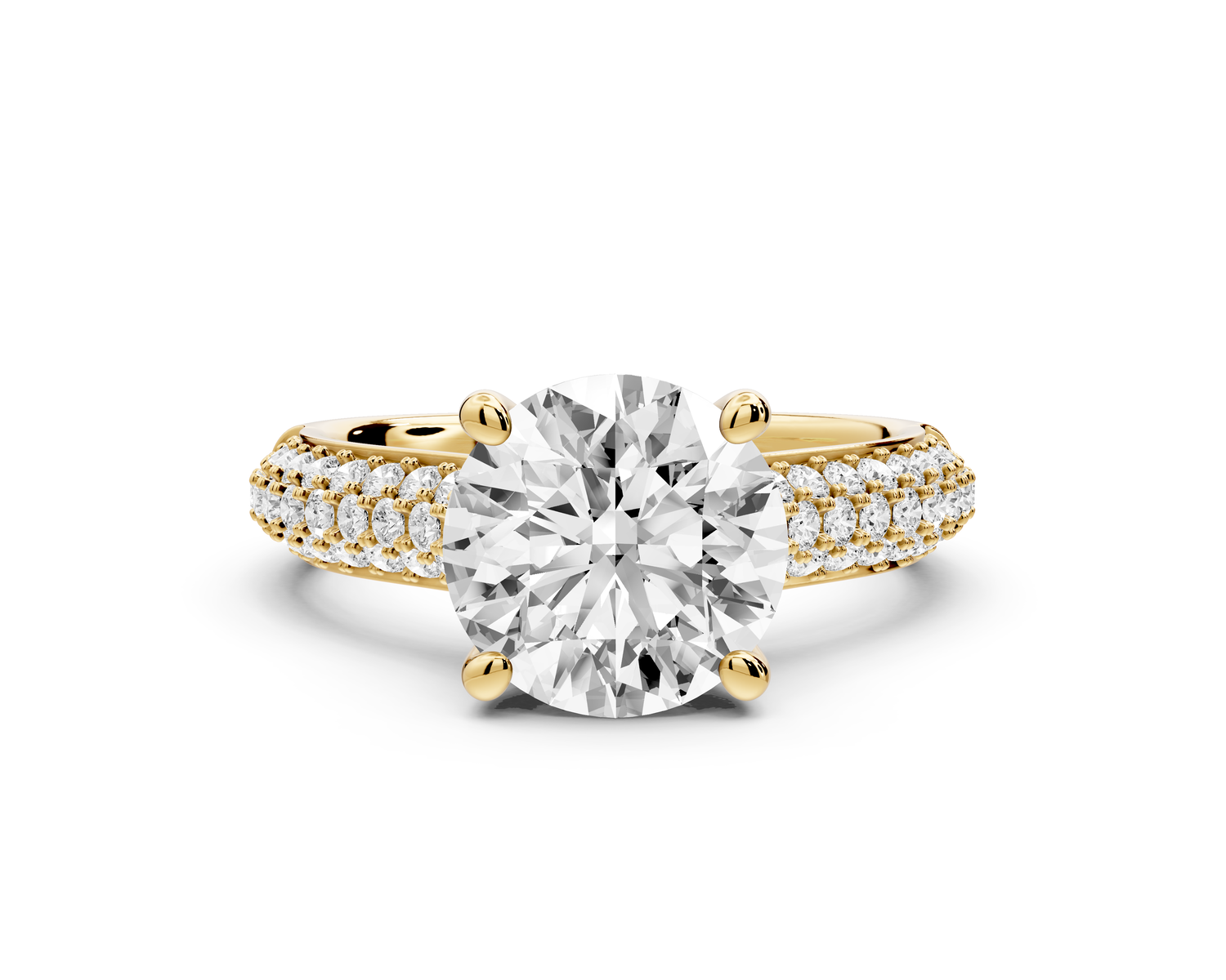 Camille - 2ct 14k yellow gold round Diamond hidden halo rollover pave cathedral engagment ring