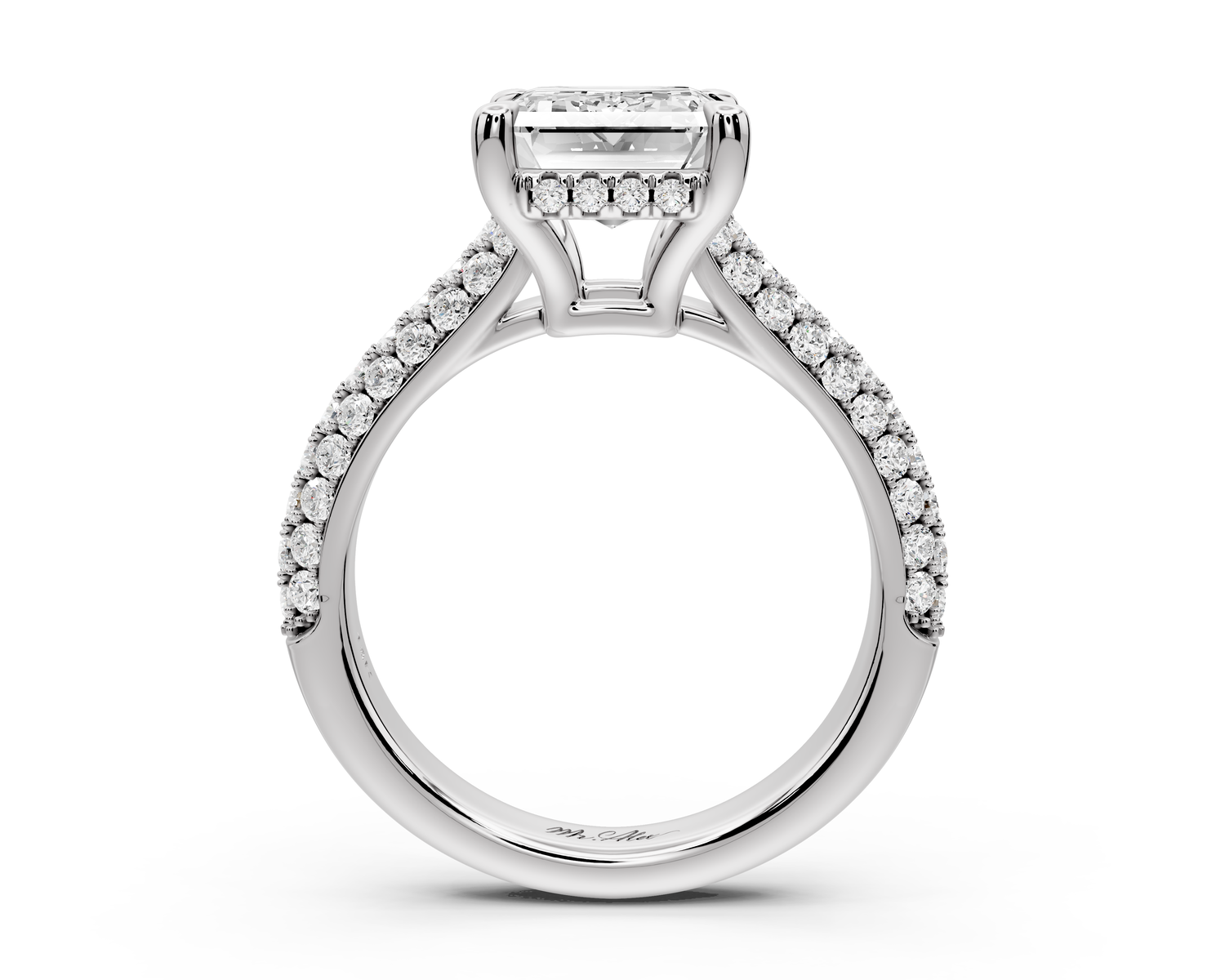 Camille - 3ct 14k white gold emerald Diamond hidden halo rollover pave cathedral Engagement ring