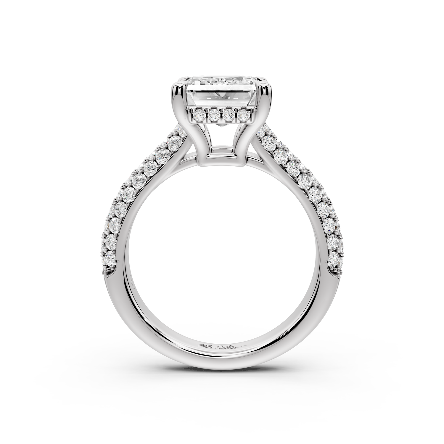 Camille - 3ct 14k white gold emerald Diamond hidden halo rollover pave cathedral Engagement ring
