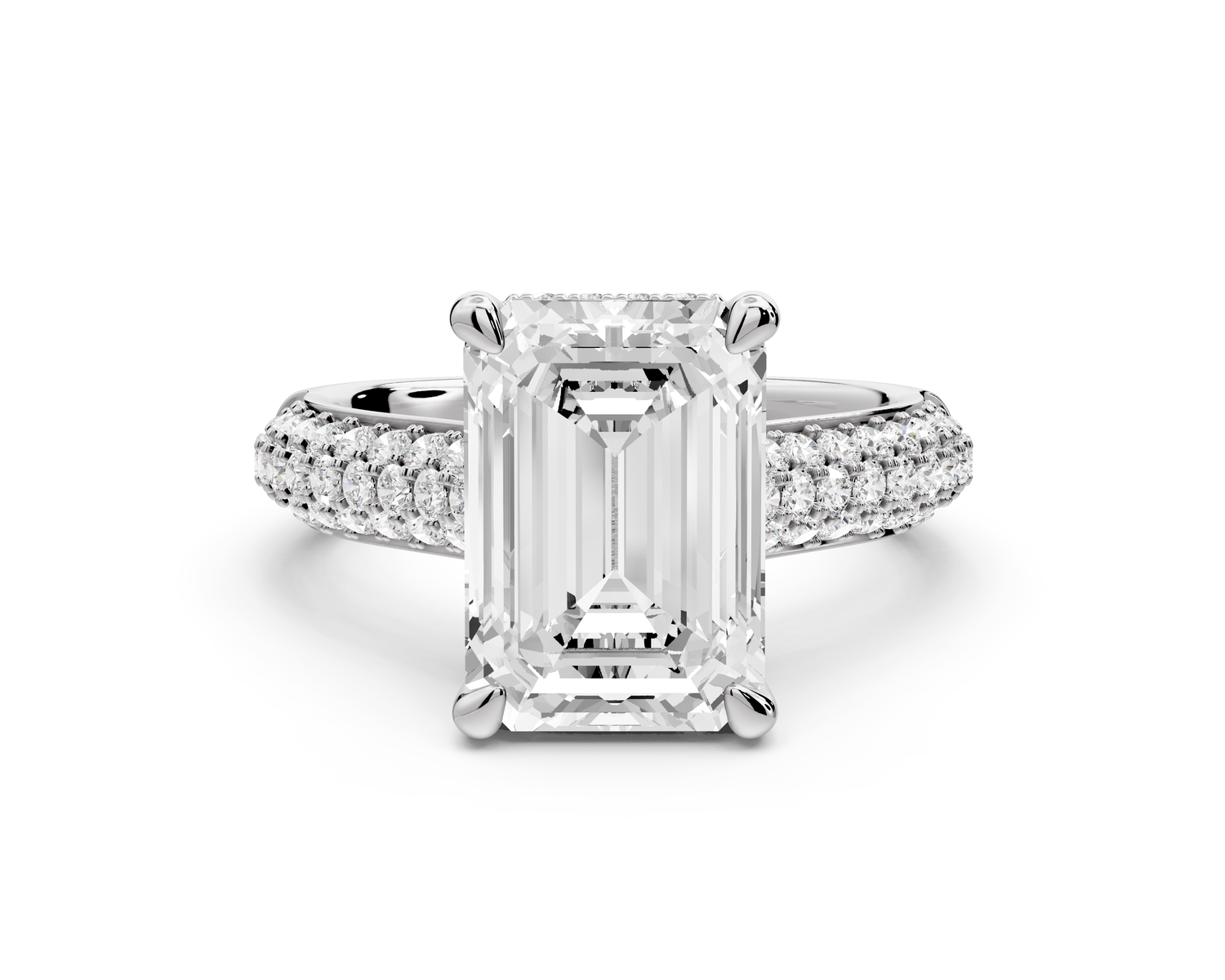 Camille - 3ct 14k white gold emerald Diamond hidden halo rollover pave cathedral Engagement ring