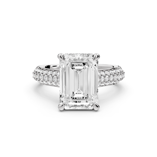 Camille - 3ct 14k white gold emerald Diamond hidden halo rollover pave cathedral Engagement ring