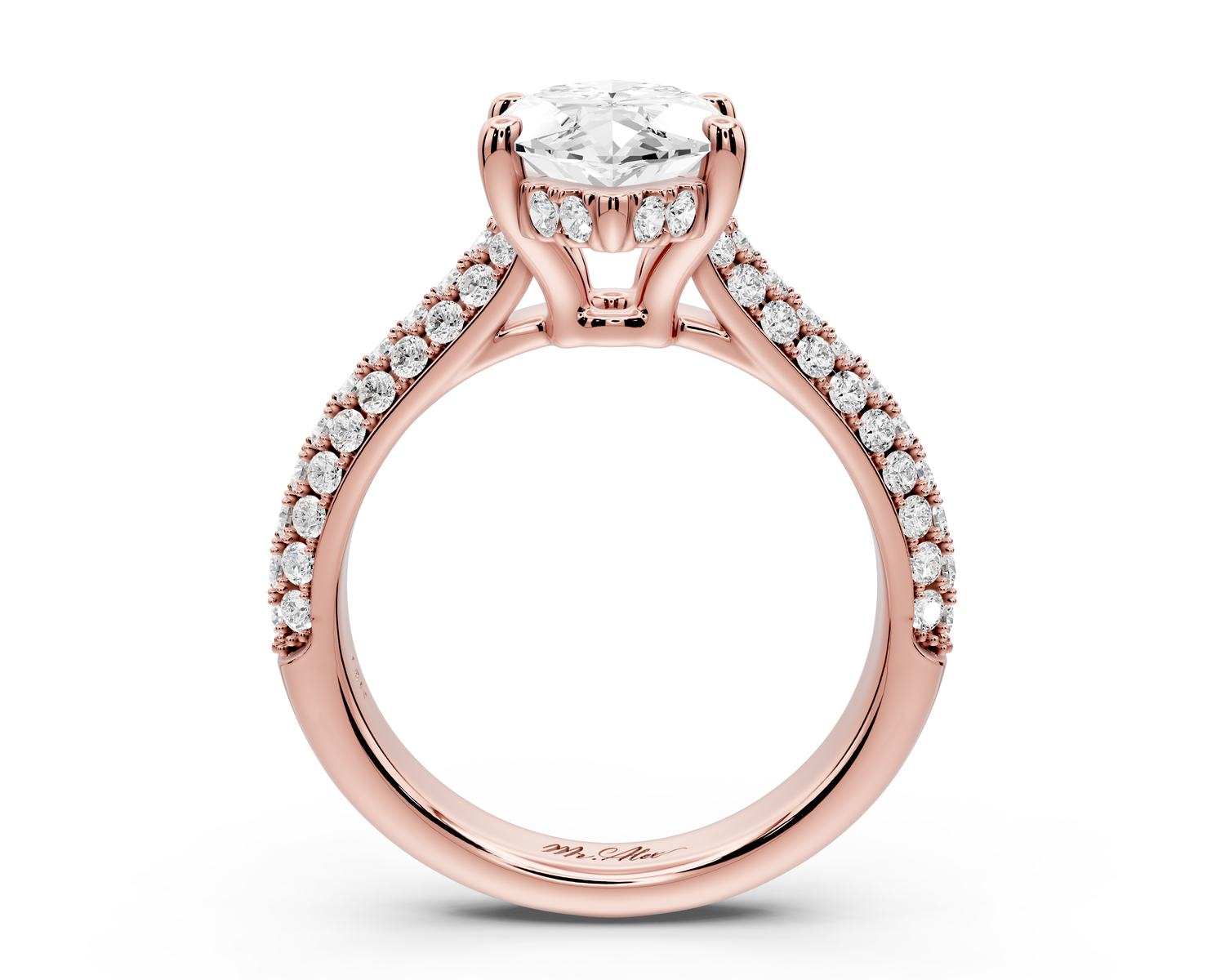 Camille - 3ct 14k rose gold marquise Diamond hidden halo rollover pave cathedral engagement ring