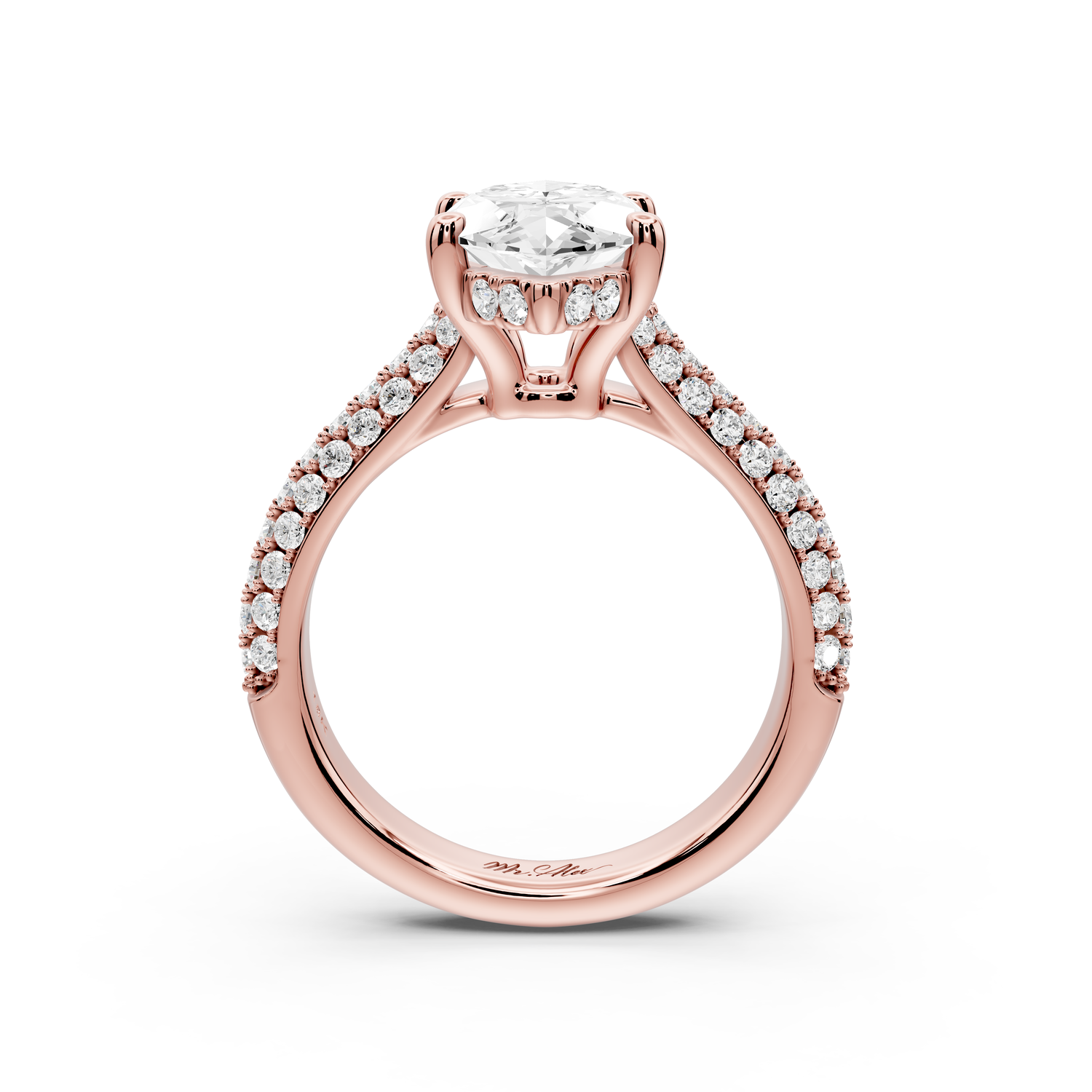 Camille - 3ct 14k rose gold marquise Diamond hidden halo rollover pave cathedral engagement ring