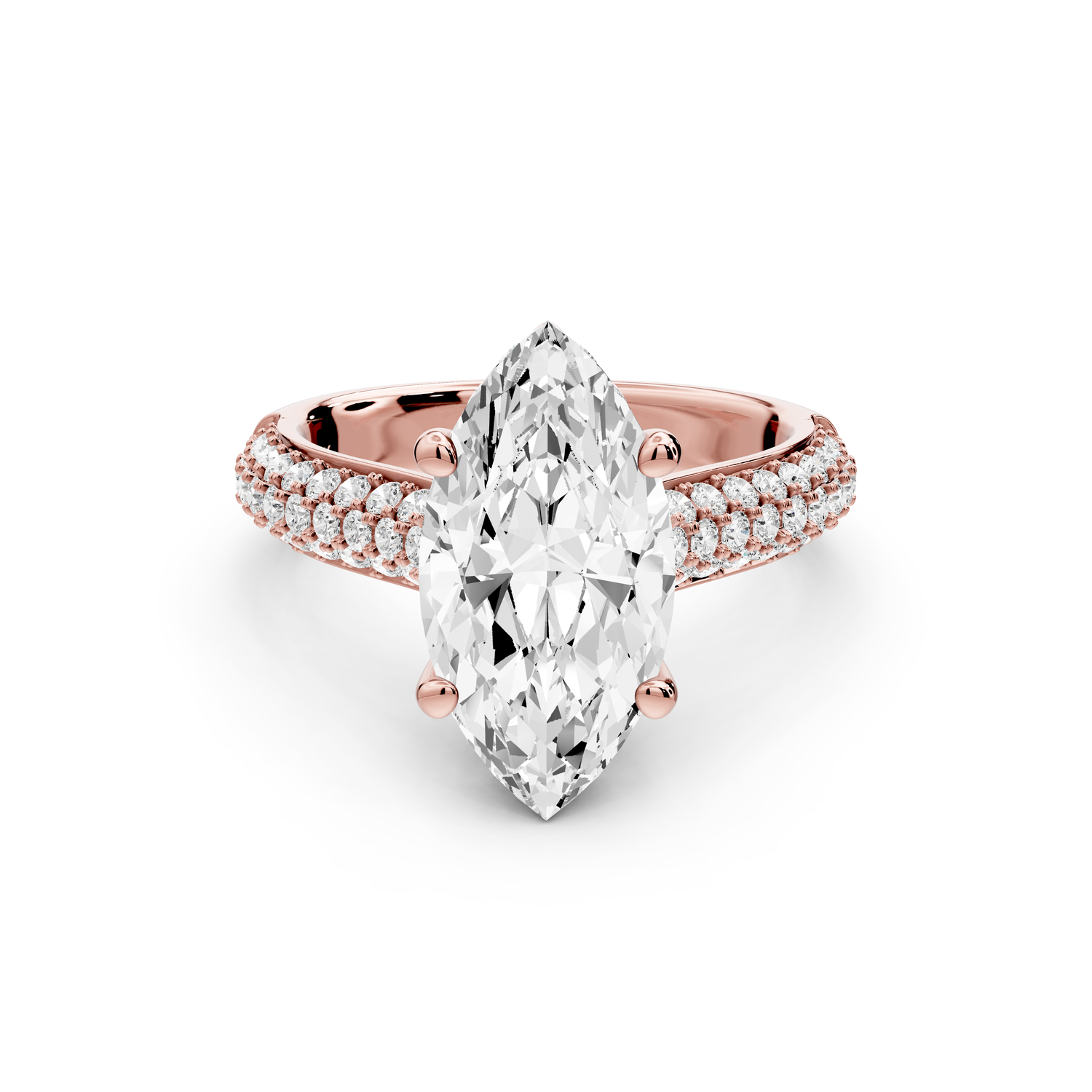 Camille - 3ct 14k rose gold marquise Diamond hidden halo rollover pave cathedral engagement ring