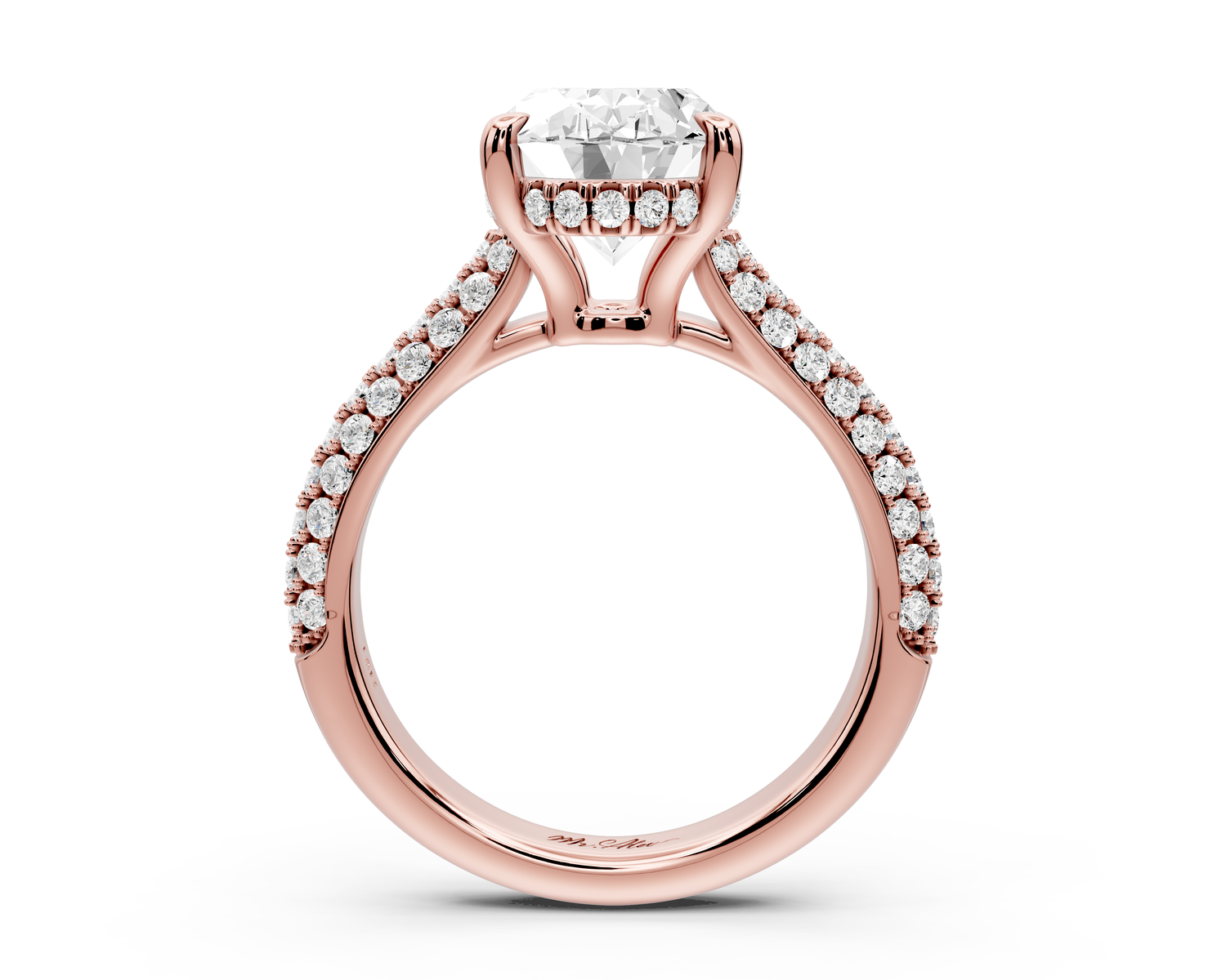 Camille - 3ct 14k rose gold oval Diamond hidden halo rollover pave cathedral Engagement ring