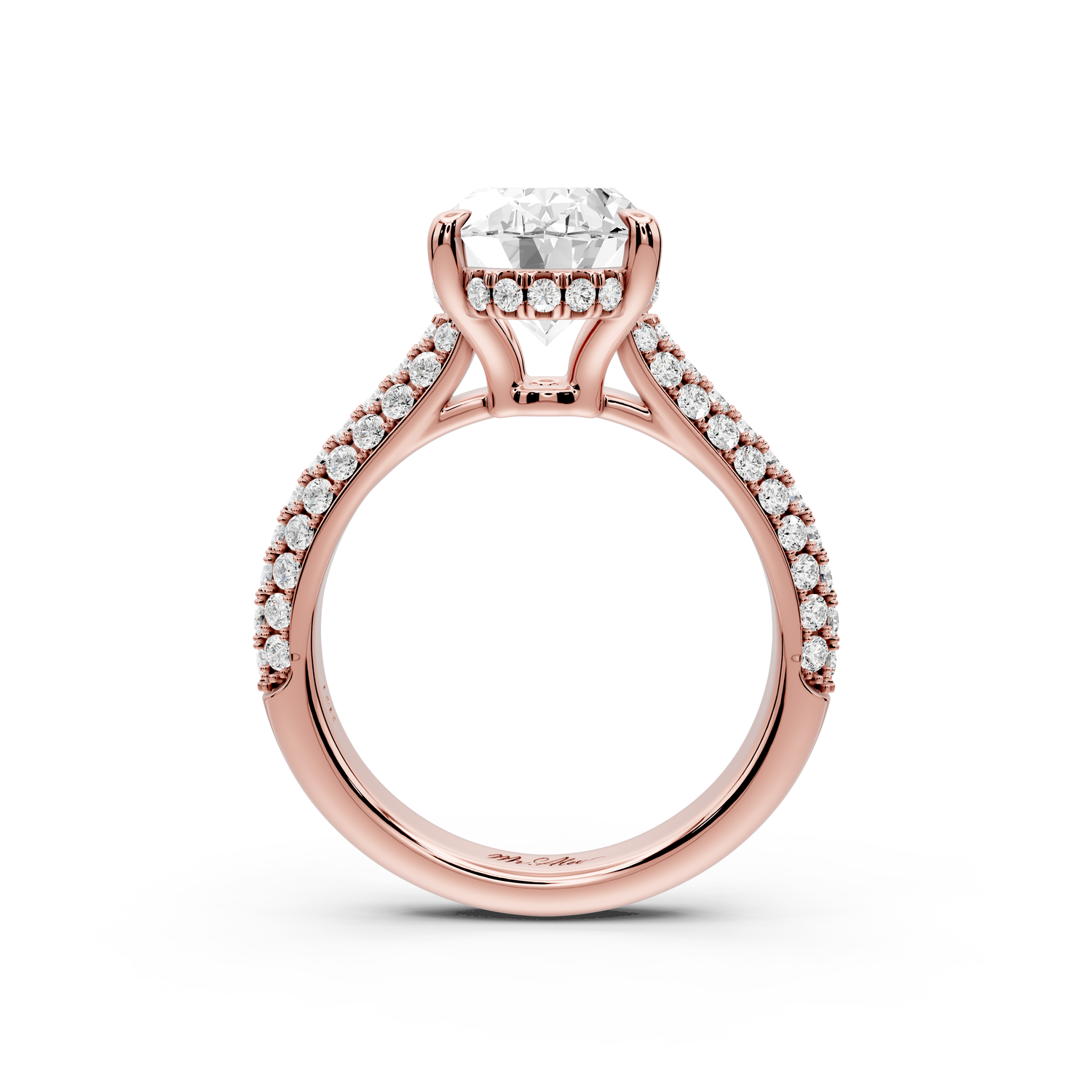 Camille - 3ct 14k rose gold oval Diamond hidden halo rollover pave cathedral Engagement ring