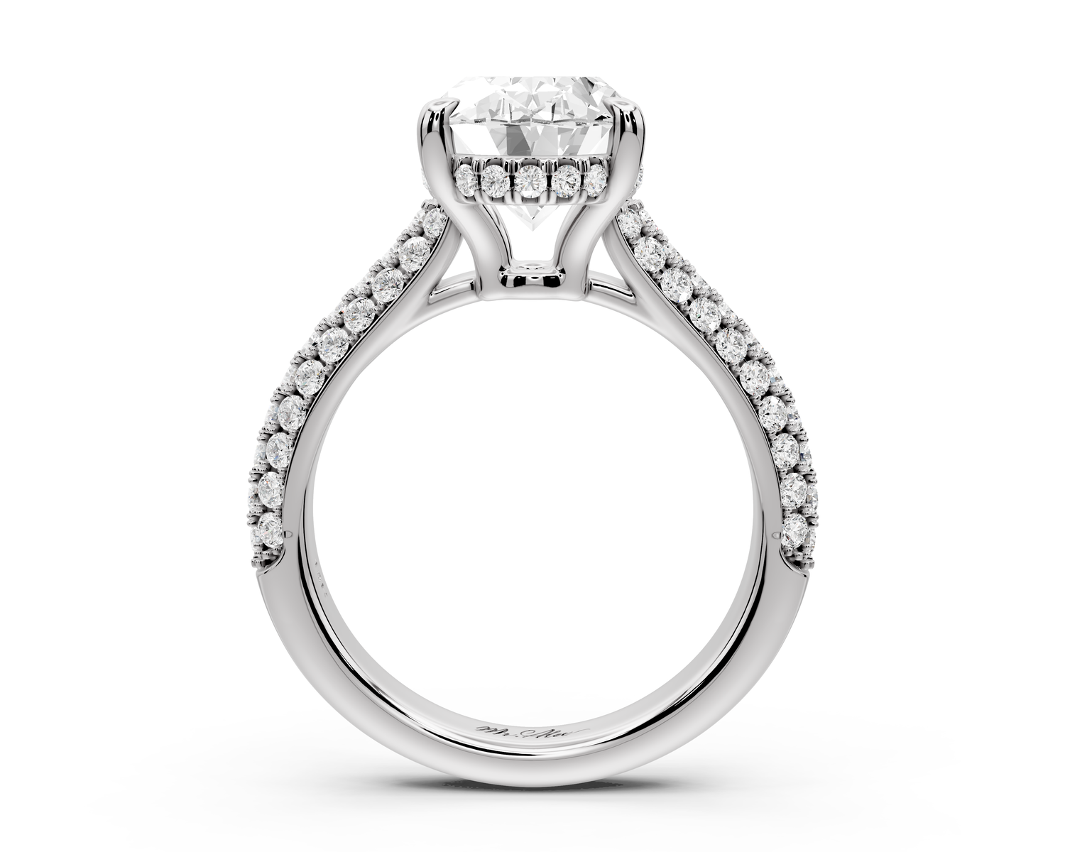 Camille - 3ct 14k white gold oval Diamond hidden halo rollover pave cathedral Engagement ring
