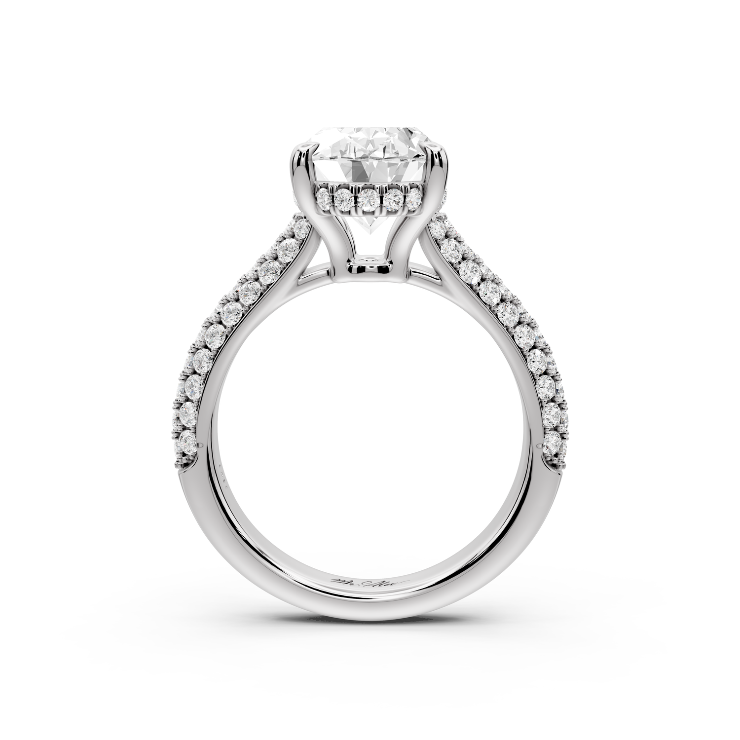 Camille - 3ct 14k white gold oval Diamond hidden halo rollover pave cathedral Engagement ring