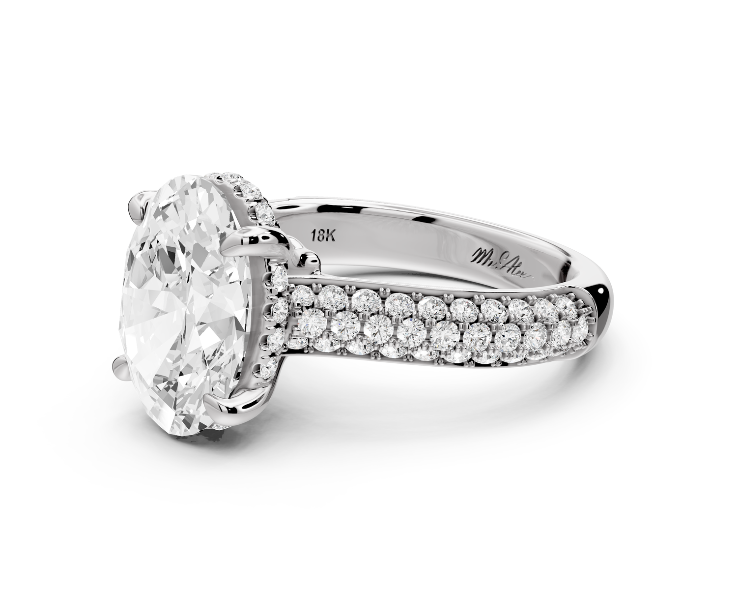 Camille - 3ct 14k white gold oval Diamond hidden halo rollover pave cathedral Engagement ring