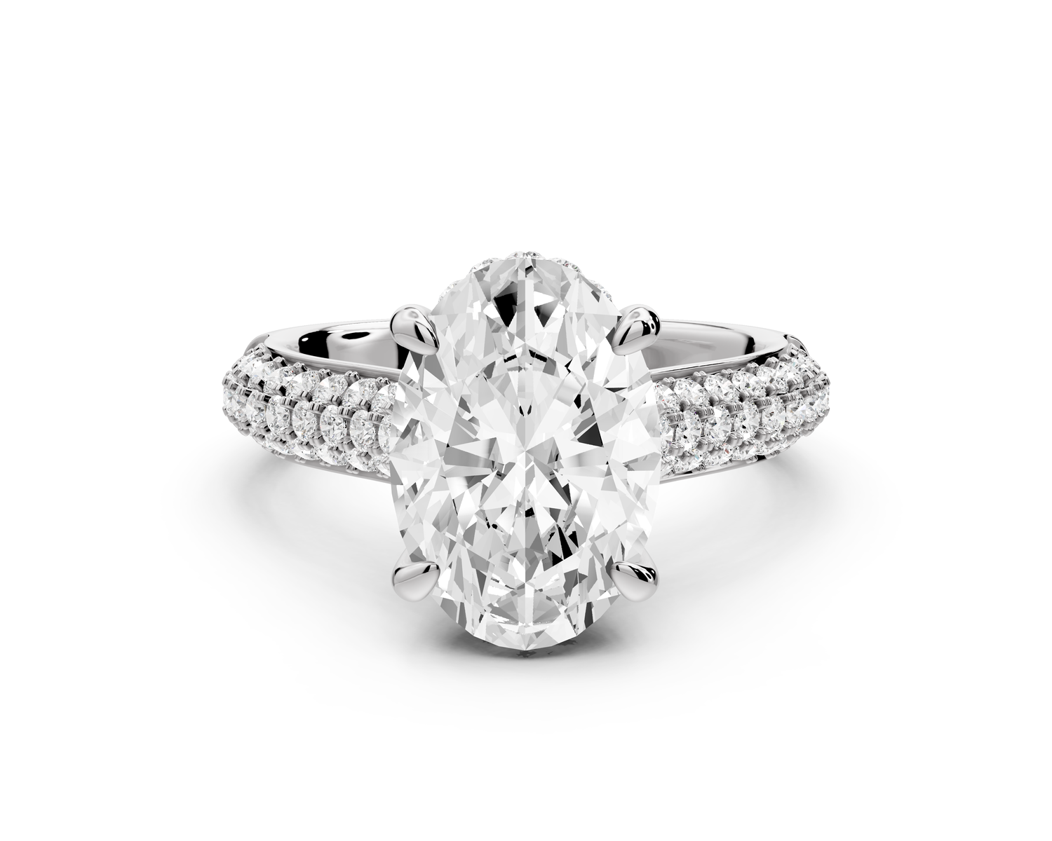 Camille - 3ct 14k white gold oval Diamond hidden halo rollover pave cathedral Engagement ring