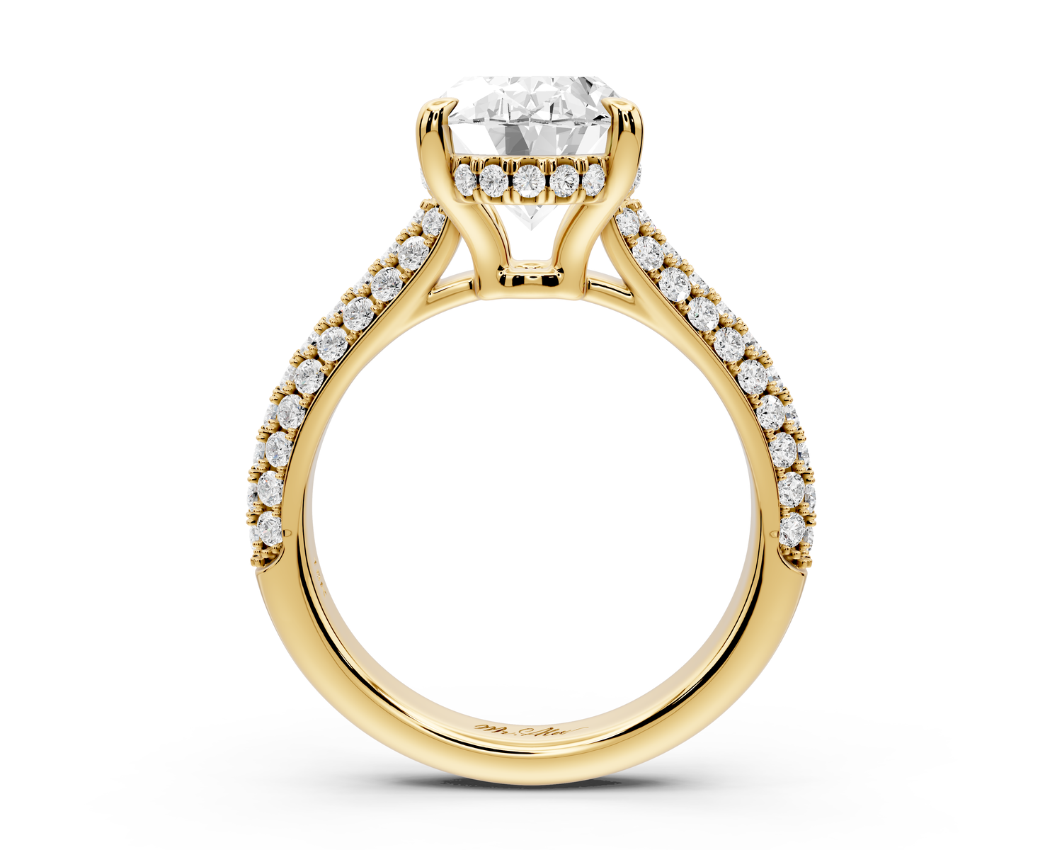 Camille - 3ct 14k yellow gold oval Diamond hidden halo rollover pave cathedral Engagement ring