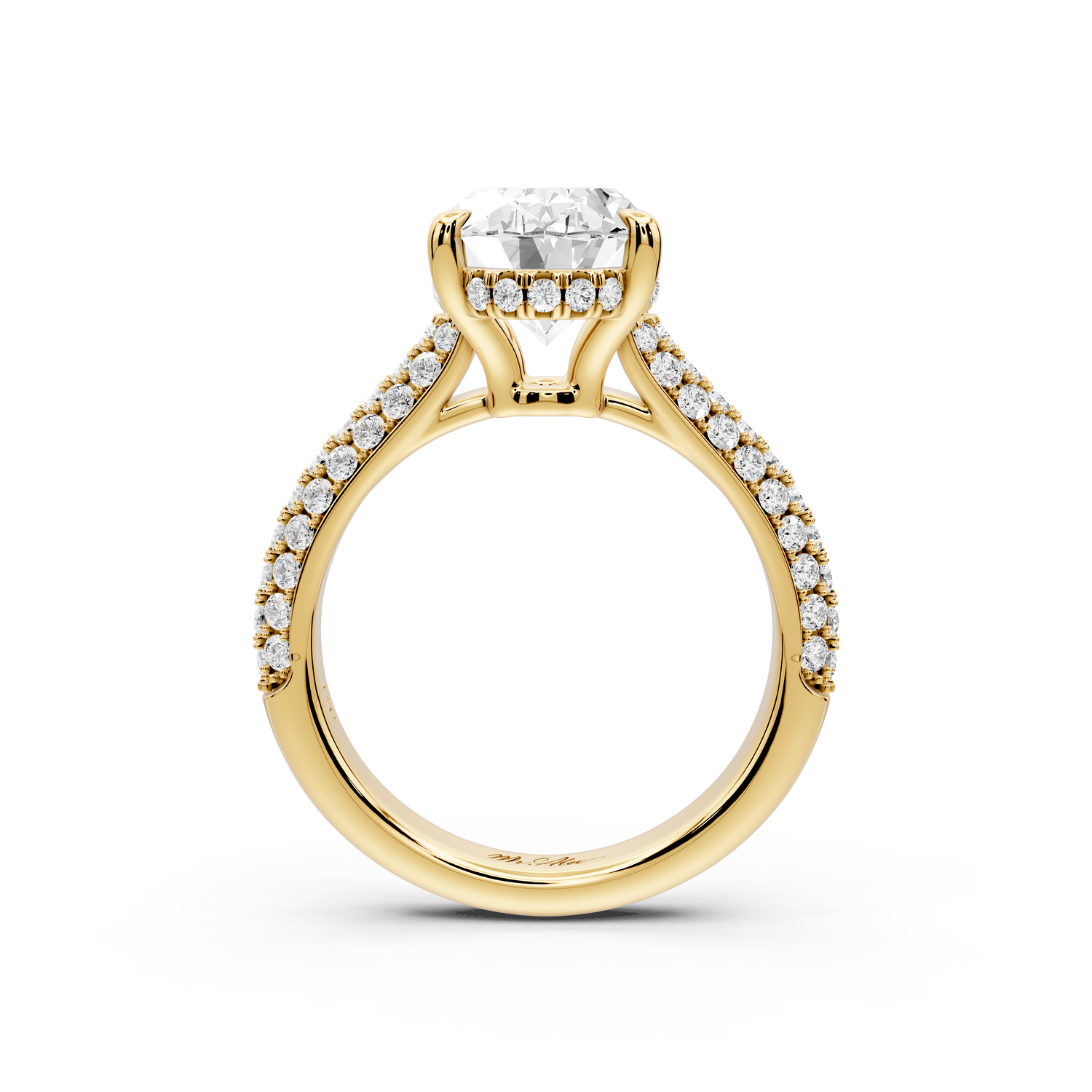 Camille - 3ct 14k yellow gold oval Diamond hidden halo rollover pave cathedral Engagement ring