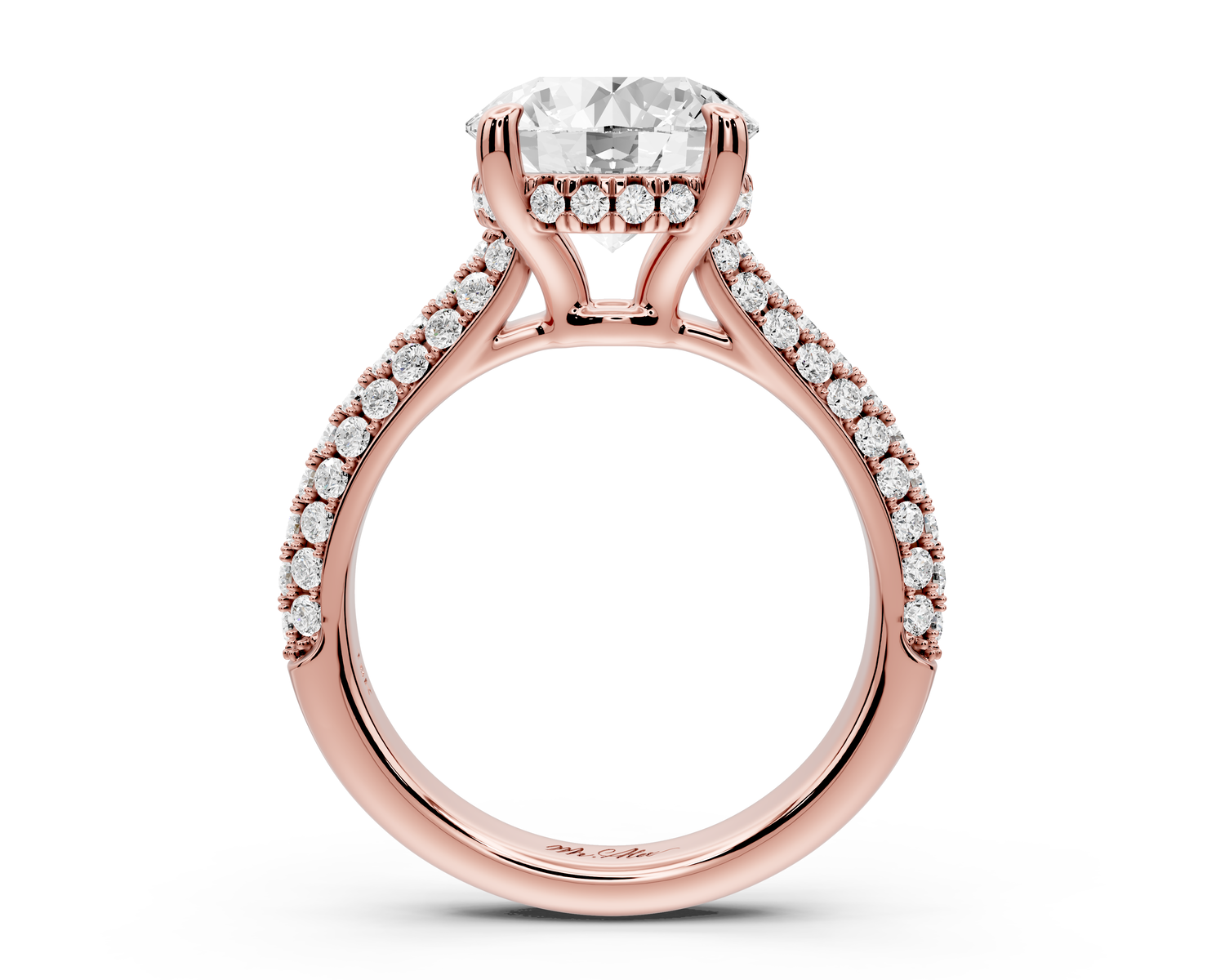 Camille - 3ct 14k rose gold round Diamond hidden halo rollover pave cathedral engagment ring