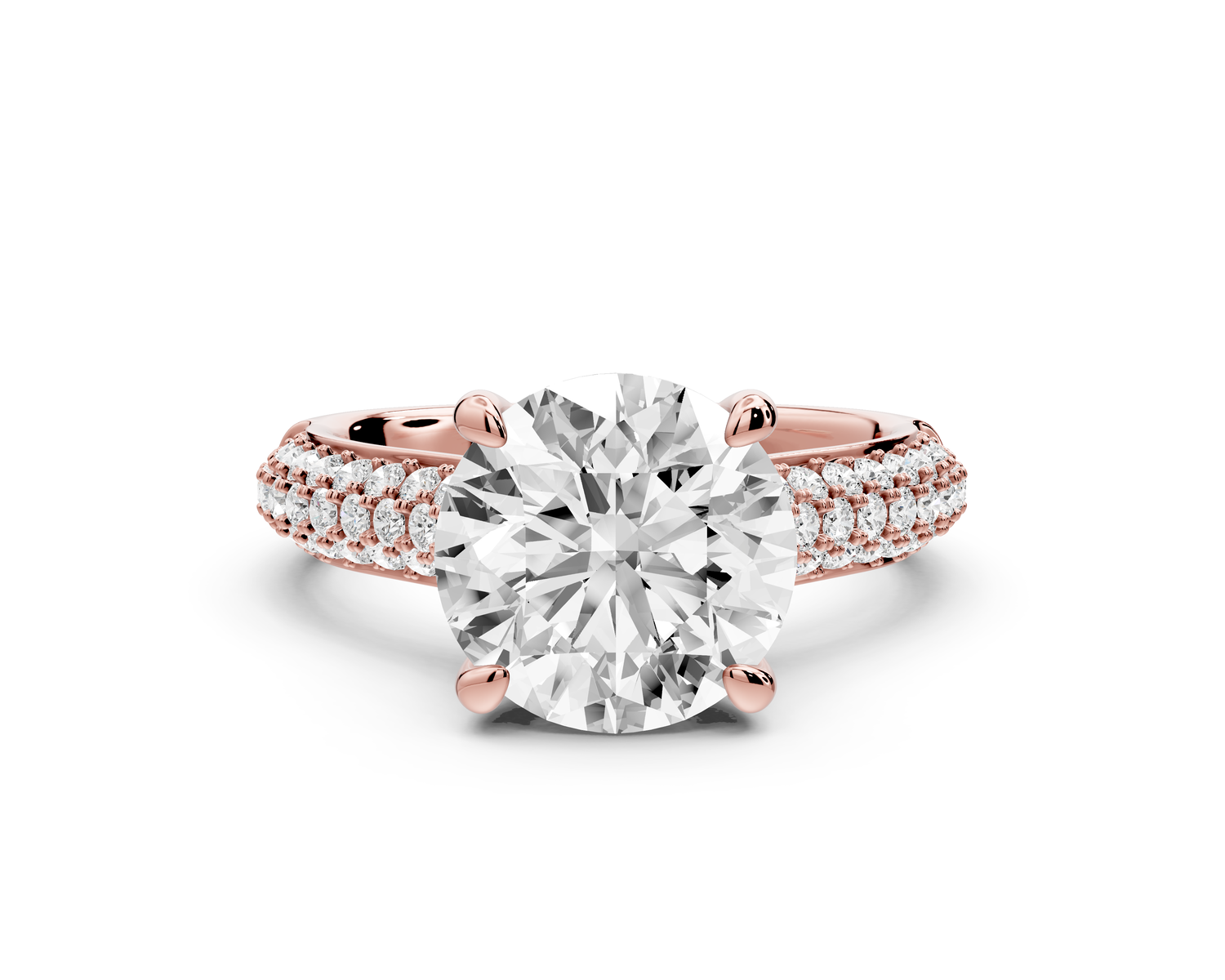 Camille - 3ct 14k rose gold round Diamond hidden halo rollover pave cathedral engagment ring