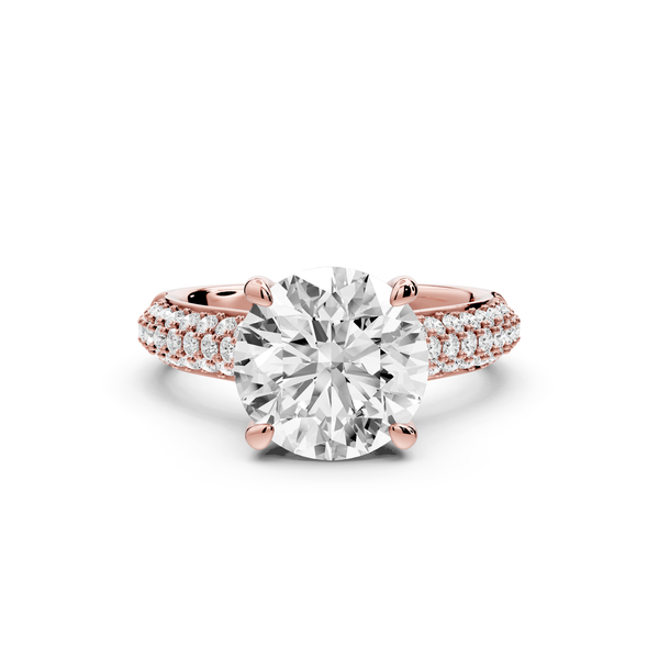 Camille - 3ct 14k rose gold round Diamond hidden halo rollover pave cathedral engagment ring