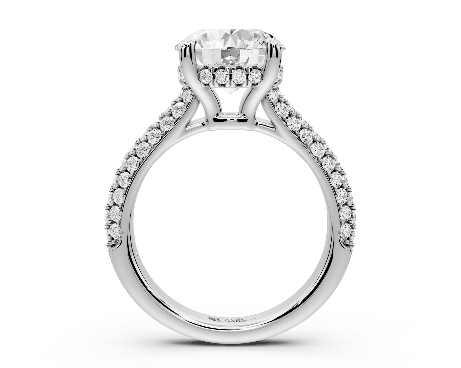 Camille - 3ct 14k white gold round Diamond hidden halo rollover pave cathedral engagment ring
