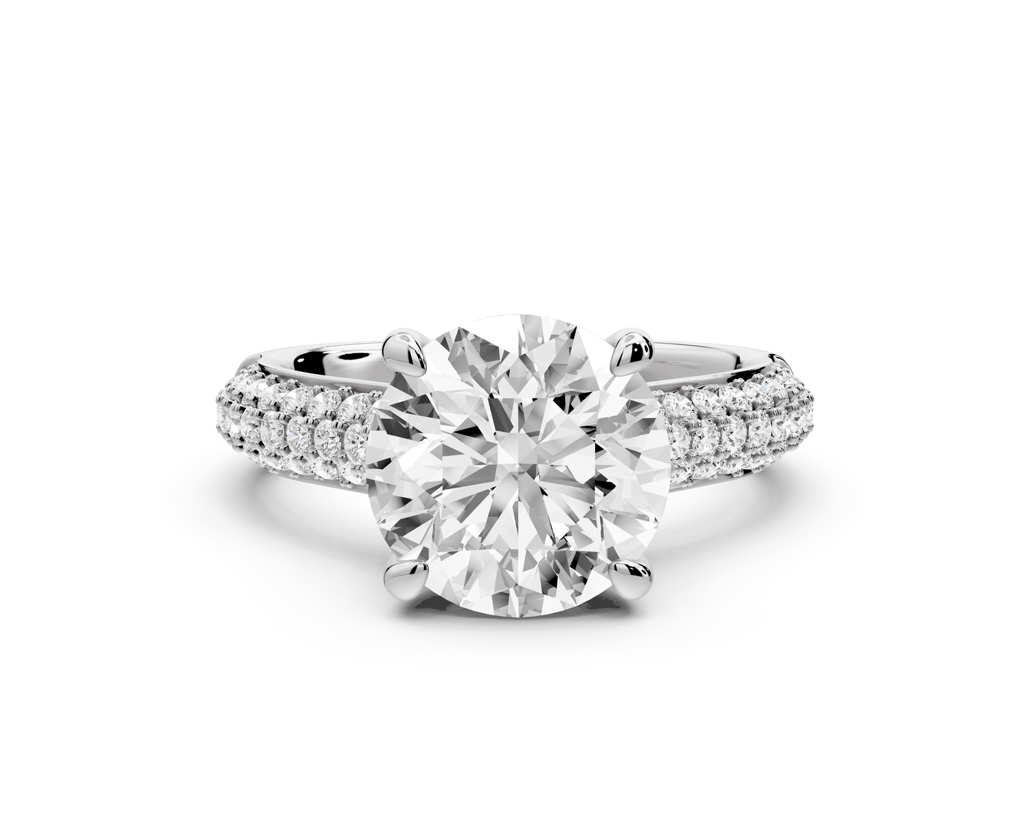 Camille - 3ct 14k white gold round Diamond hidden halo rollover pave cathedral engagment ring
