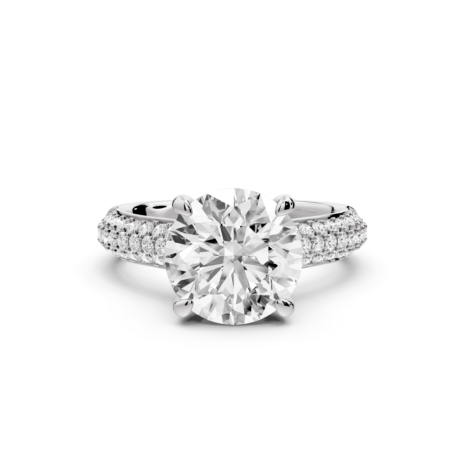 Camille - 3ct 14k white gold round Diamond hidden halo rollover pave cathedral engagment ring