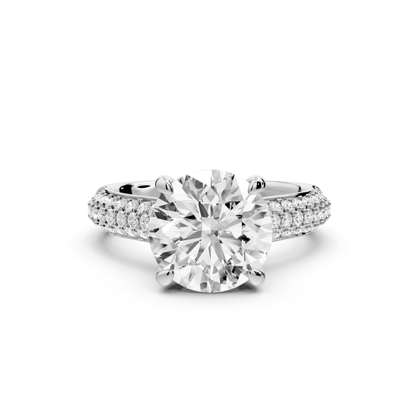 Camille - 3ct 14k white gold round Diamond hidden halo rollover pave cathedral engagment ring