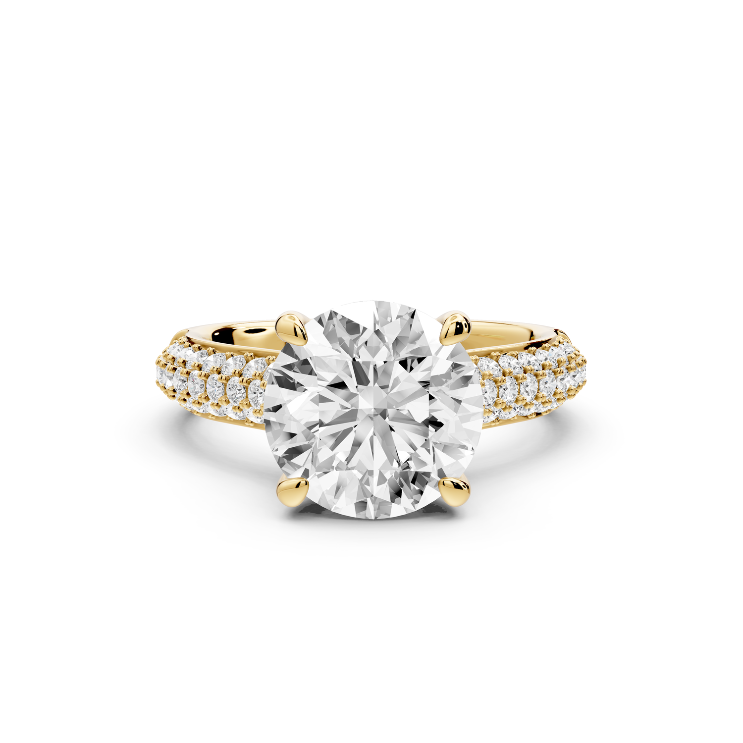 Camille - 3ct 14k yellow gold round Diamond hidden halo rollover pave cathedral engagment ring