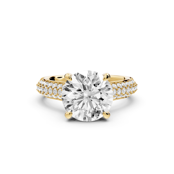 Camille - 3ct 14k yellow gold round Diamond hidden halo rollover pave cathedral engagment ring
