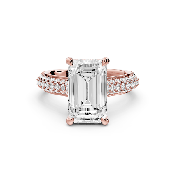 Camille - 4ct 14k rose gold emerald Diamond hidden halo rollover pave cathedral Engagement ring