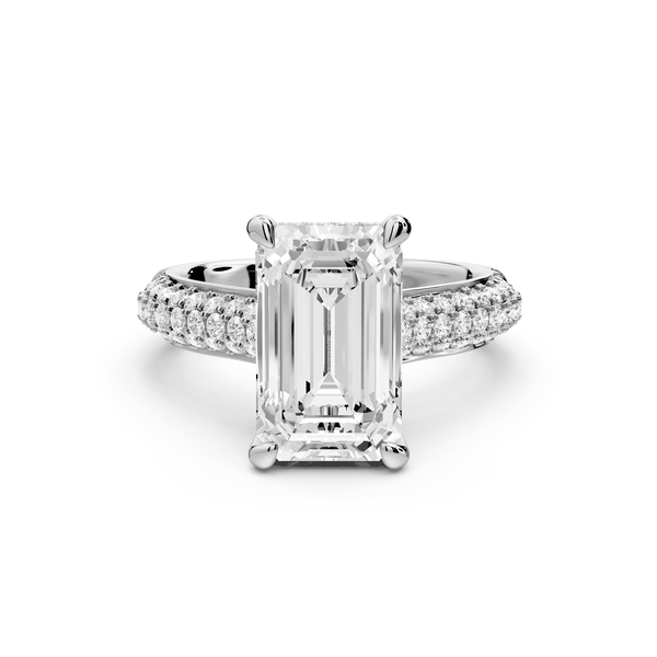 Camille - 4ct 14k white gold emerald Diamond hidden halo rollover pave cathedral Engagement ring