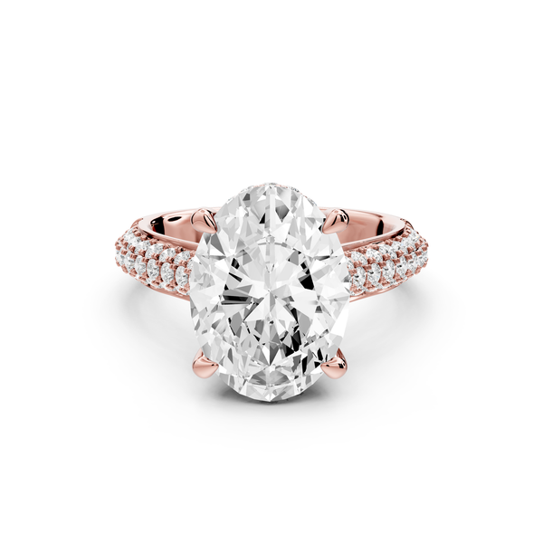 Camille - 4ct 14k rose gold oval Diamond hidden halo rollover pave cathedral Engagement ring
