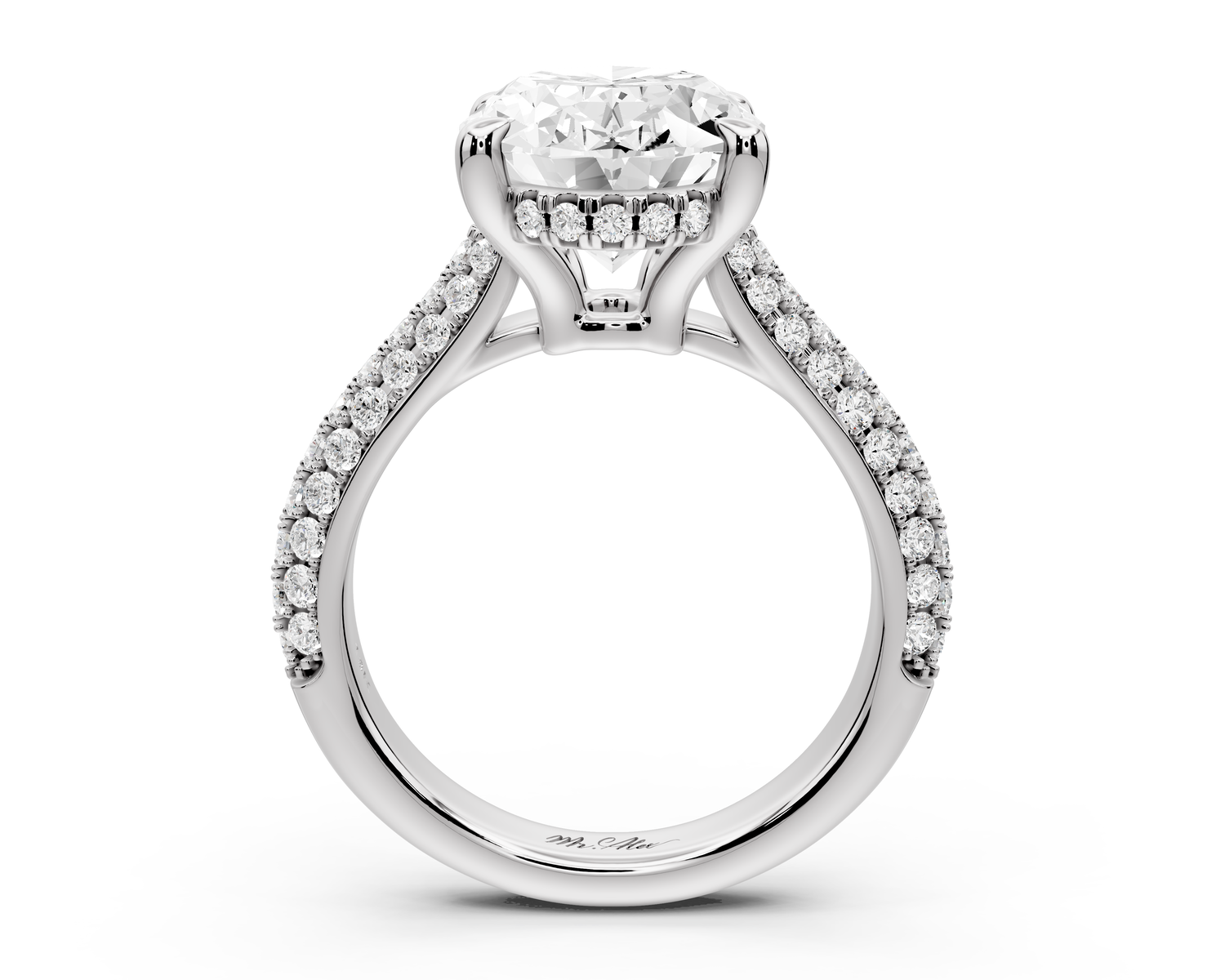 Camille - 4ct 14k white gold oval Diamond hidden halo rollover pave cathedral Engagement ring
